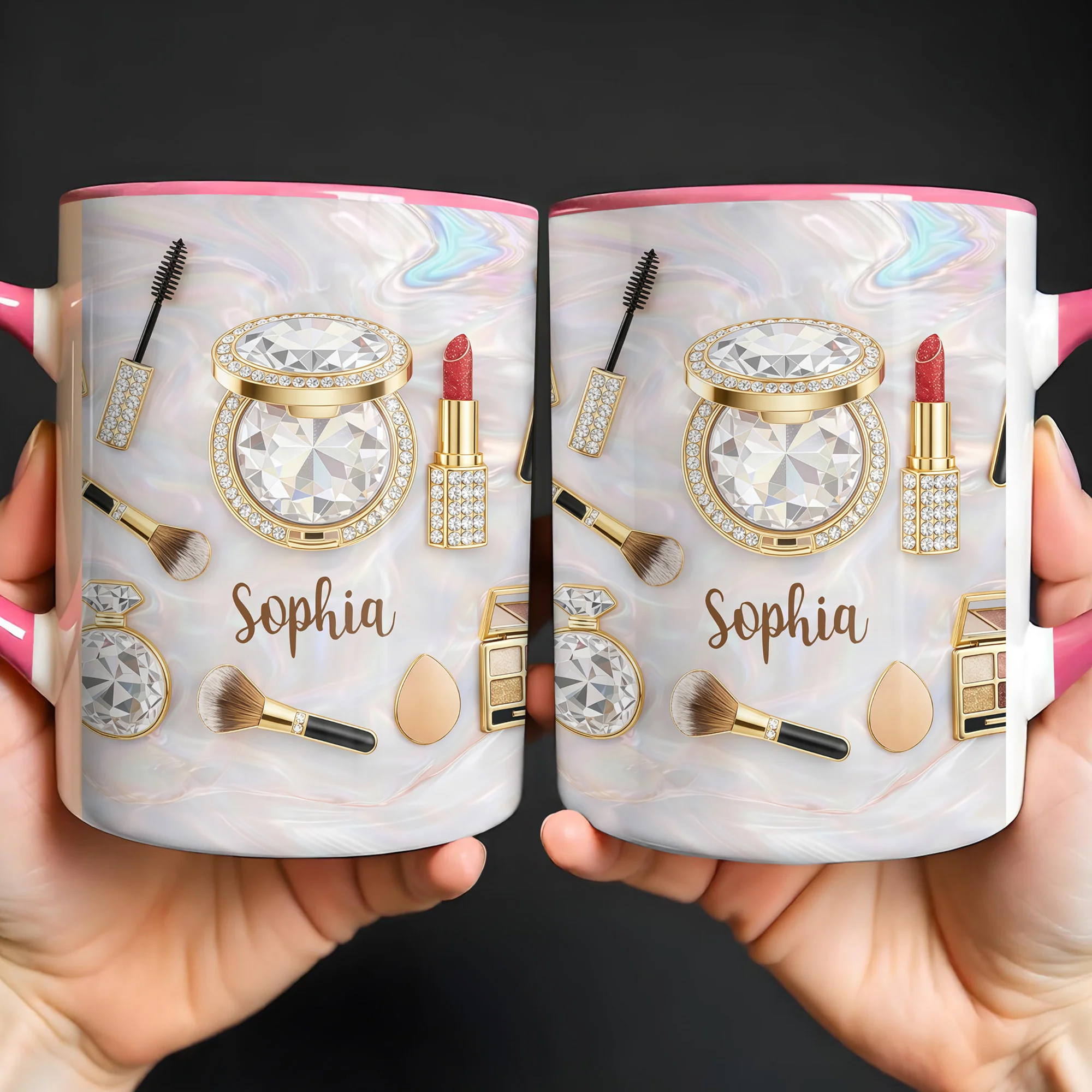Stay Fabulous With My Everyday Essentials Makeup And Cosmetics Pattern - Personalized Custom Accent Mug - HOB086_AMUG - Image 5