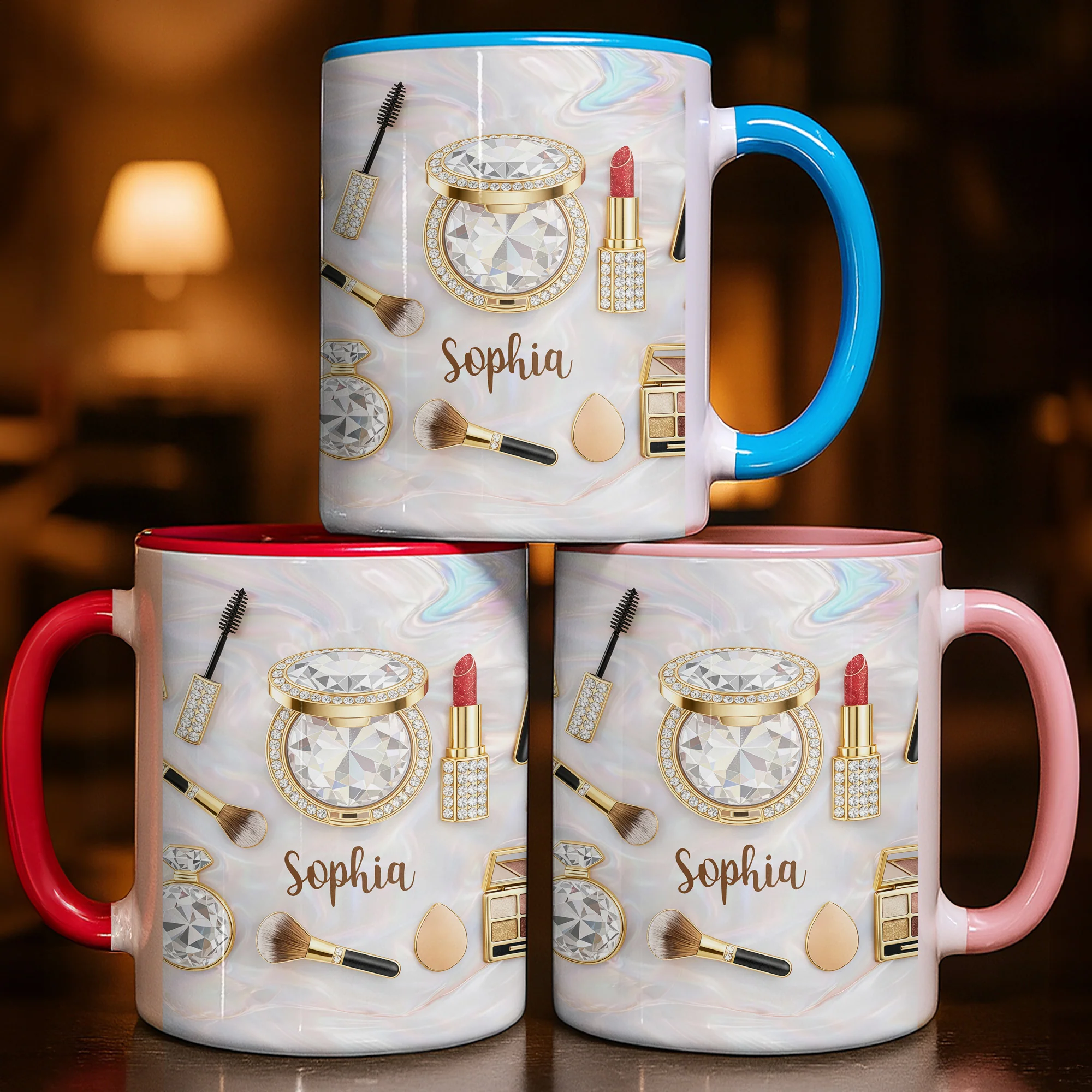 Stay Fabulous With My Everyday Essentials Makeup And Cosmetics Pattern - Personalized Custom Accent Mug - HOB086_AMUG - Image 7