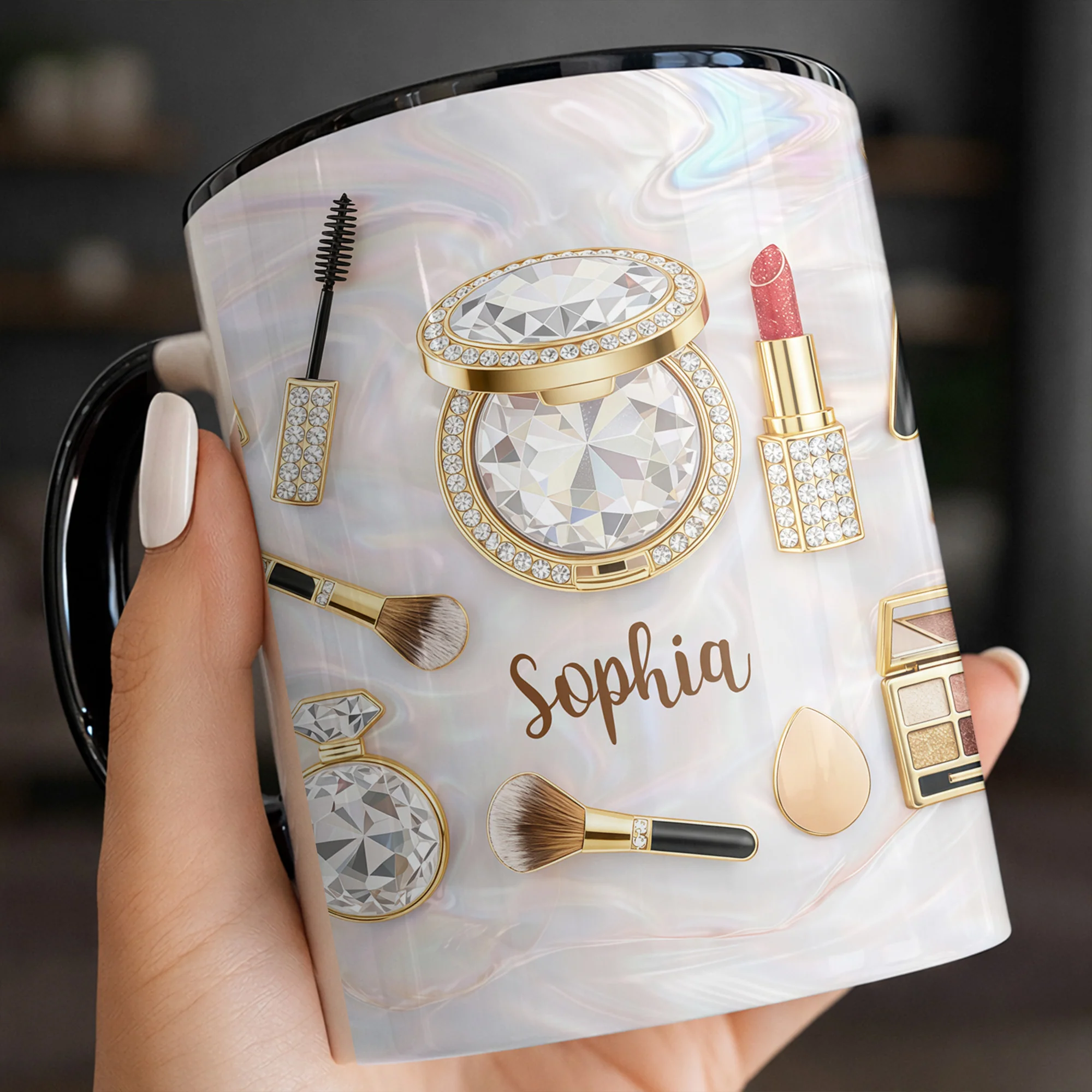 Stay Fabulous With My Everyday Essentials Makeup And Cosmetics Pattern - Personalized Custom Accent Mug - HOB086_AMUG - Image 8