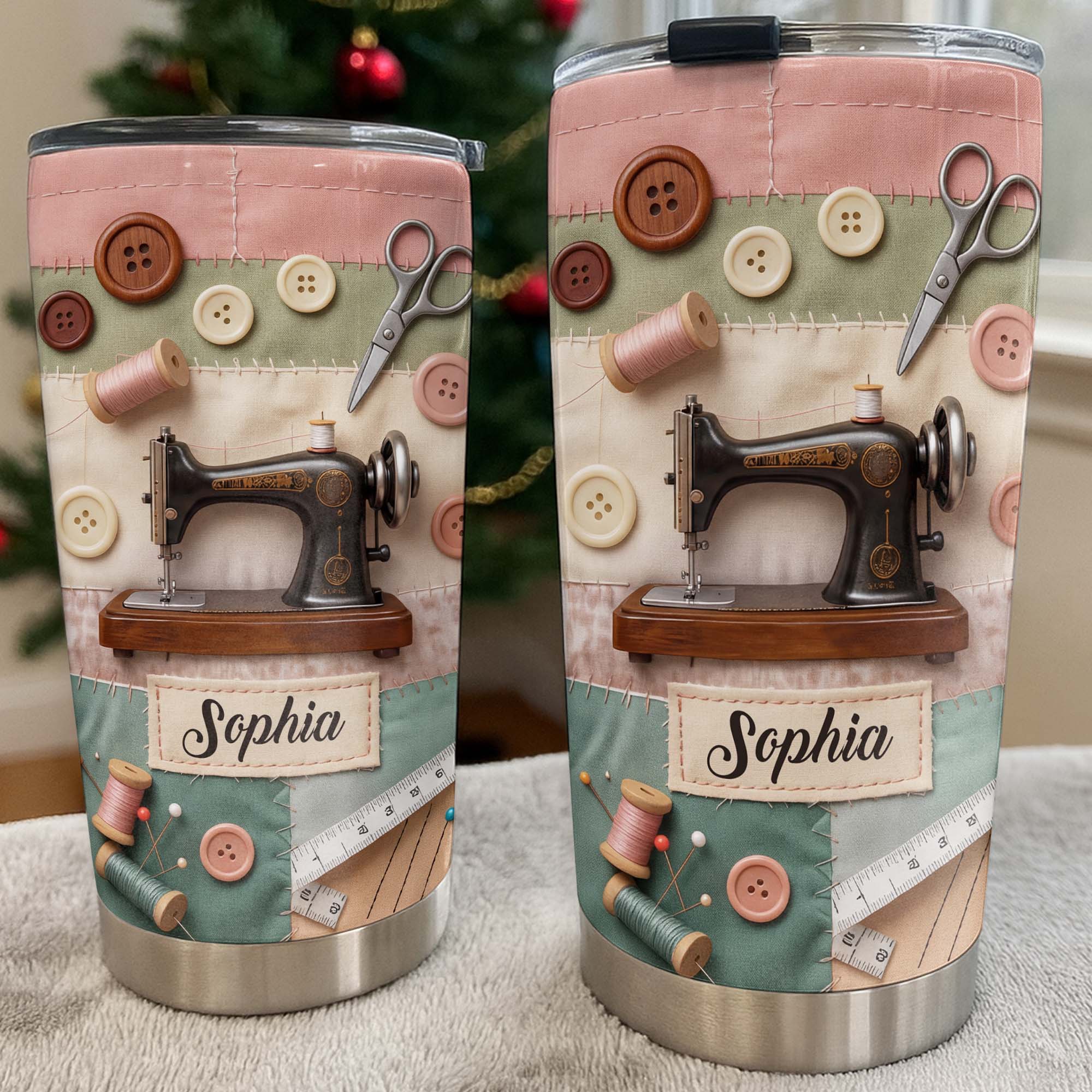 Stitching With Love And Creativity Sewing Machine With Buttons And Scissors - Personalized Custom Stainless Steel Tumbler 20oz 30oz - HAND029_TB - Image 2