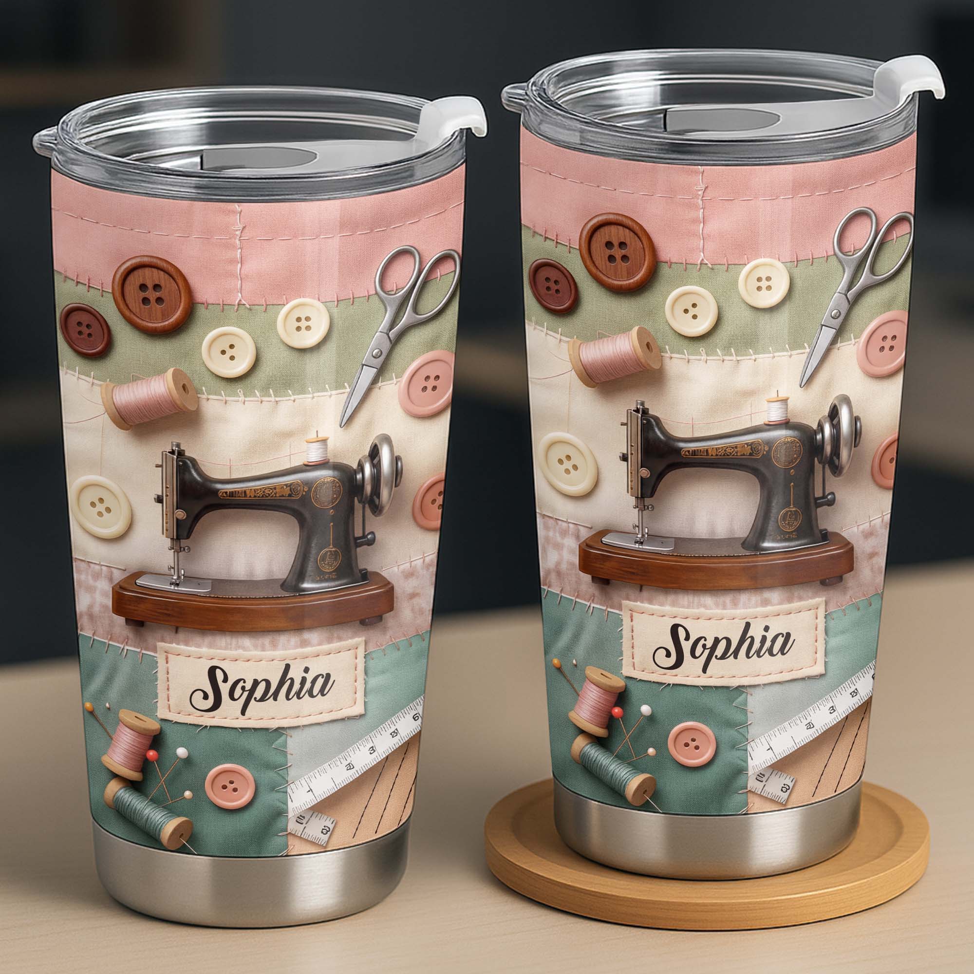 Stitching With Love And Creativity Sewing Machine With Buttons And Scissors - Personalized Custom Stainless Steel Tumbler 20oz 30oz - HAND029_TB - Image 6