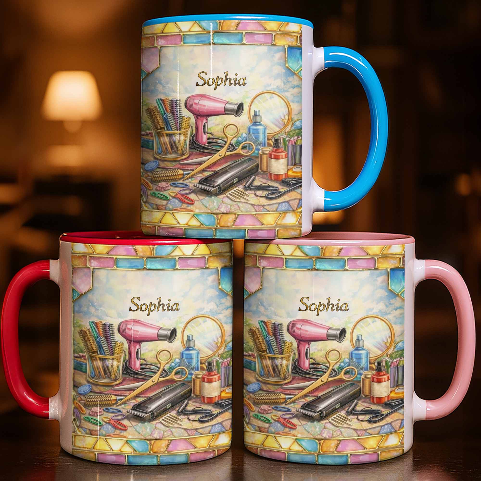 Talented Hairstylist Creating Magic With Scissors And Hair Dryer Design - Personalized Custom Accent Mug - JBS124_AMUG - Image 3