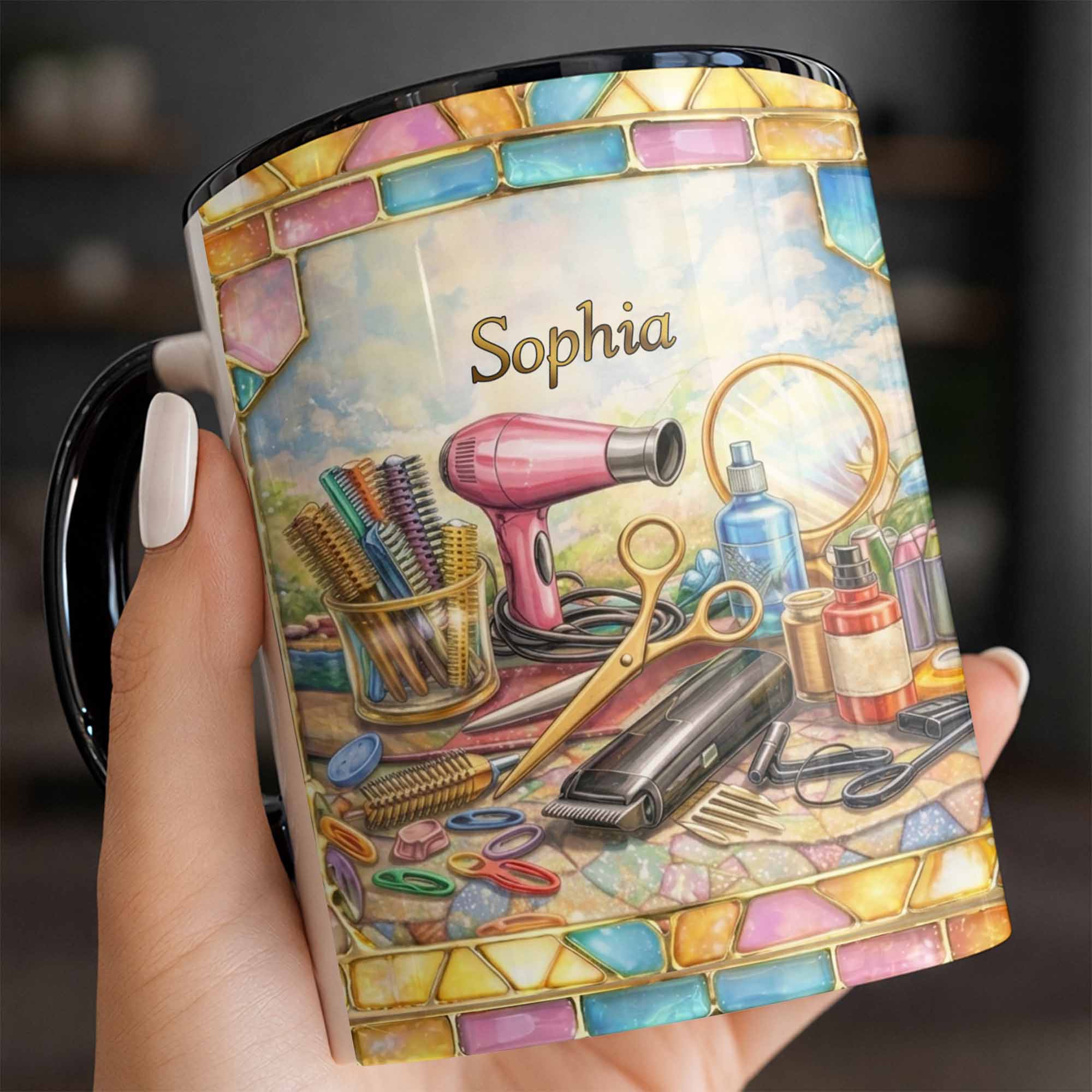 Talented Hairstylist Creating Magic With Scissors And Hair Dryer Design - Personalized Custom Accent Mug - JBS124_AMUG - Image 4