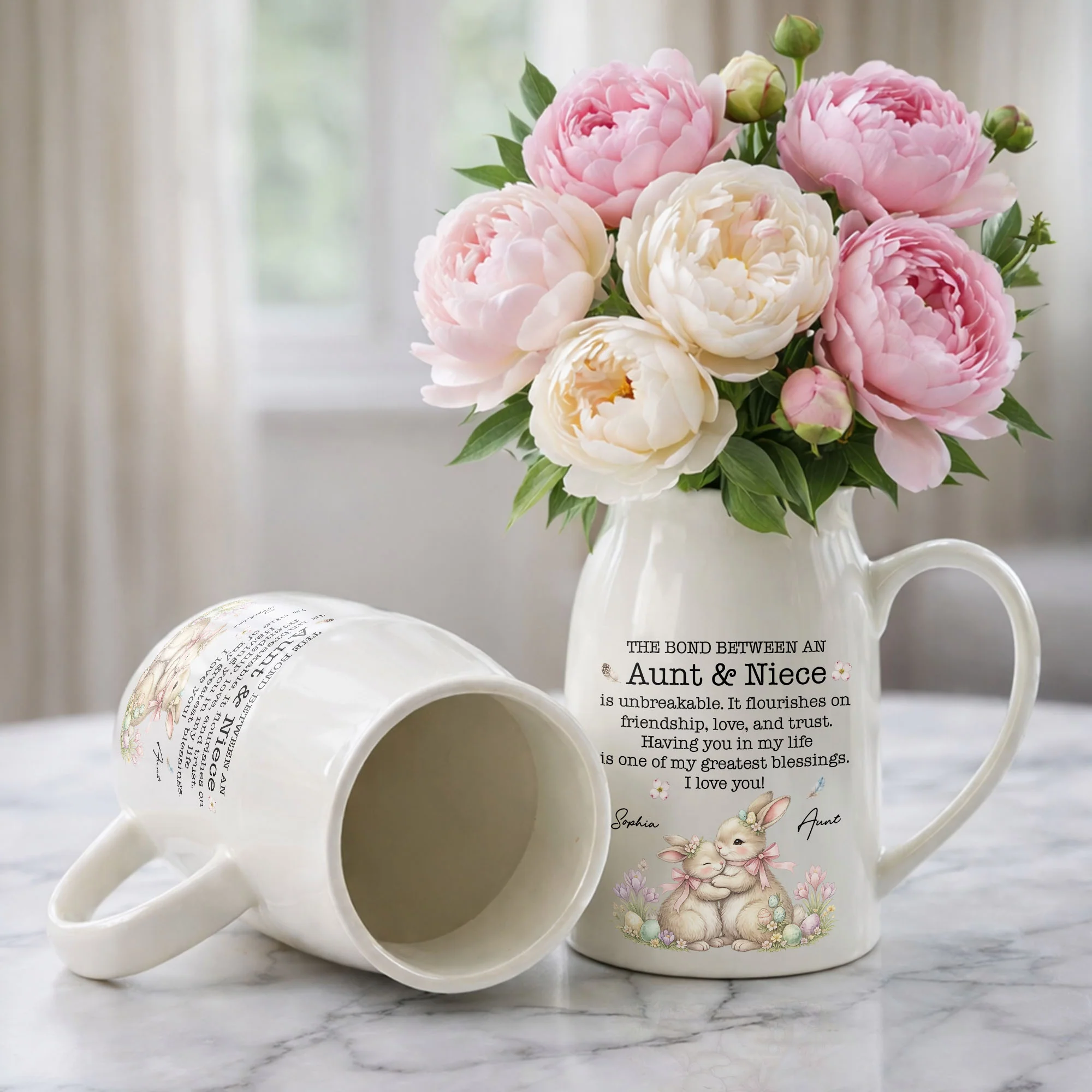 The Bond Between An Aunt And Niece Unbreakable Blessing With Bunnies And Flowers - Personalized Ceramic Flower Vase - NCE044_CEV - Image 9