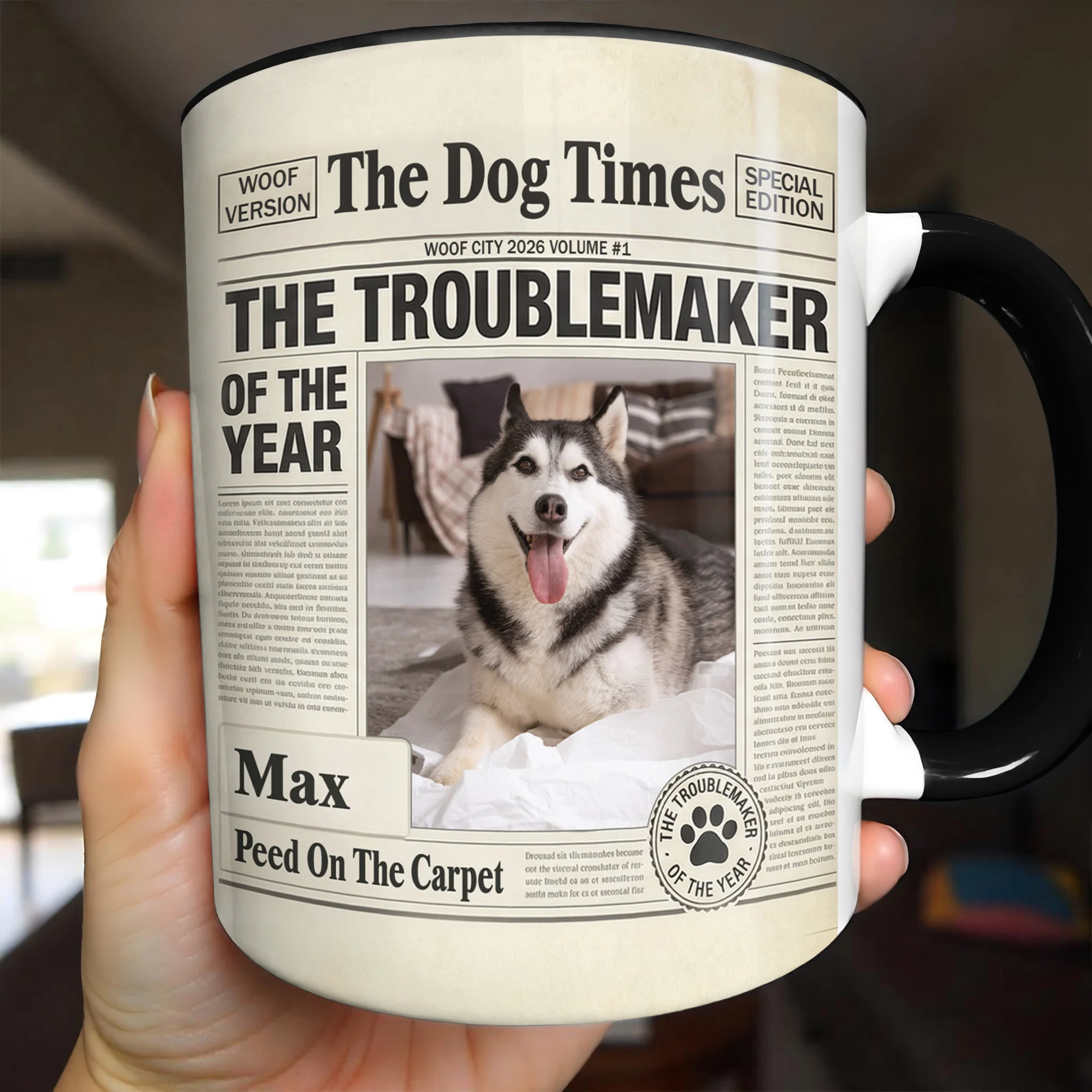 The Dog Times The Troublemaker Of The Year Newspaper Design Dog Photo - Personalized Custom Accent Mug - PET160_AMUG