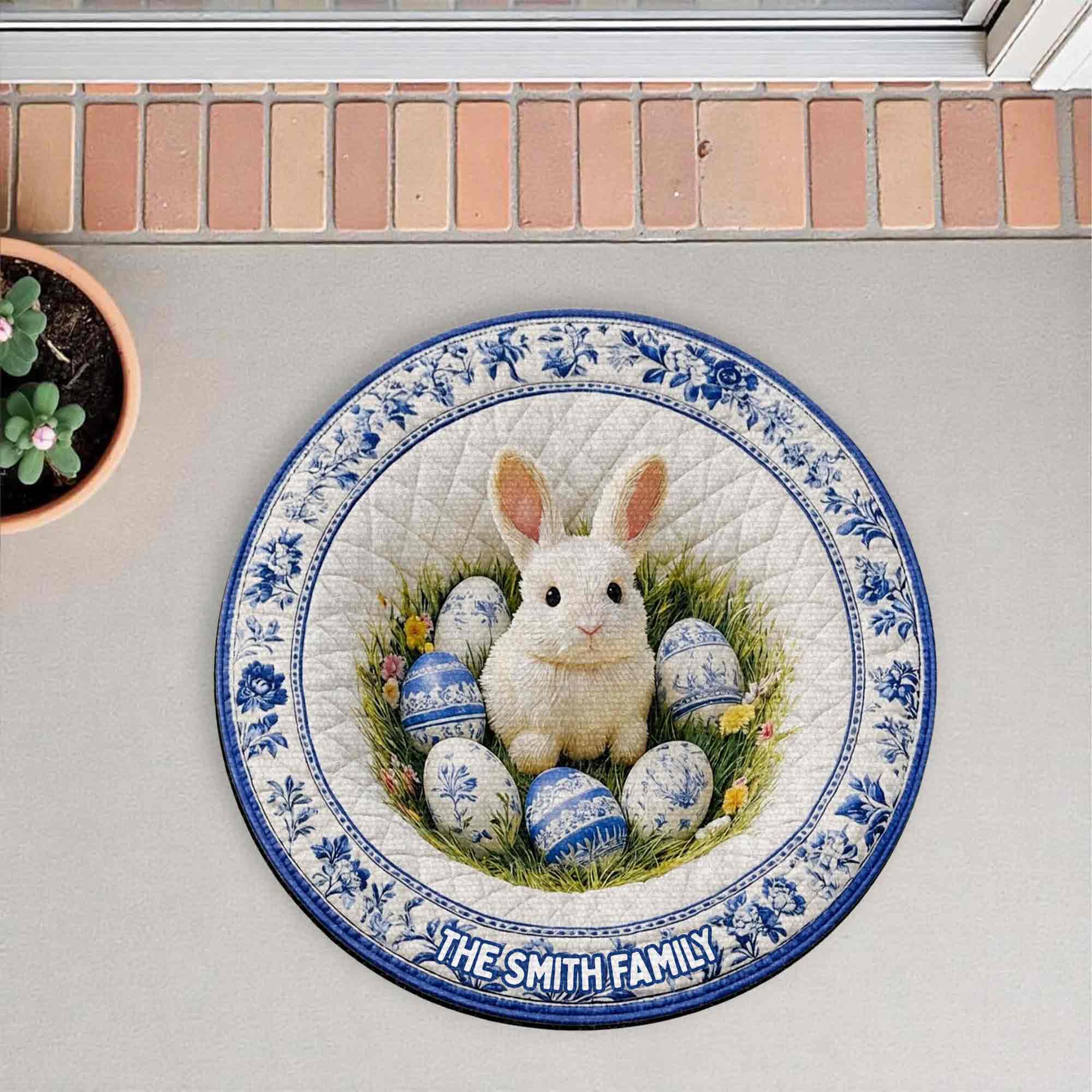 The Family Personalizable Rabbit And Chinoiserie Easter Eggs Floral Design - Personalized Custom Shaped Doormat - FAM820_CUDOR - Image 4