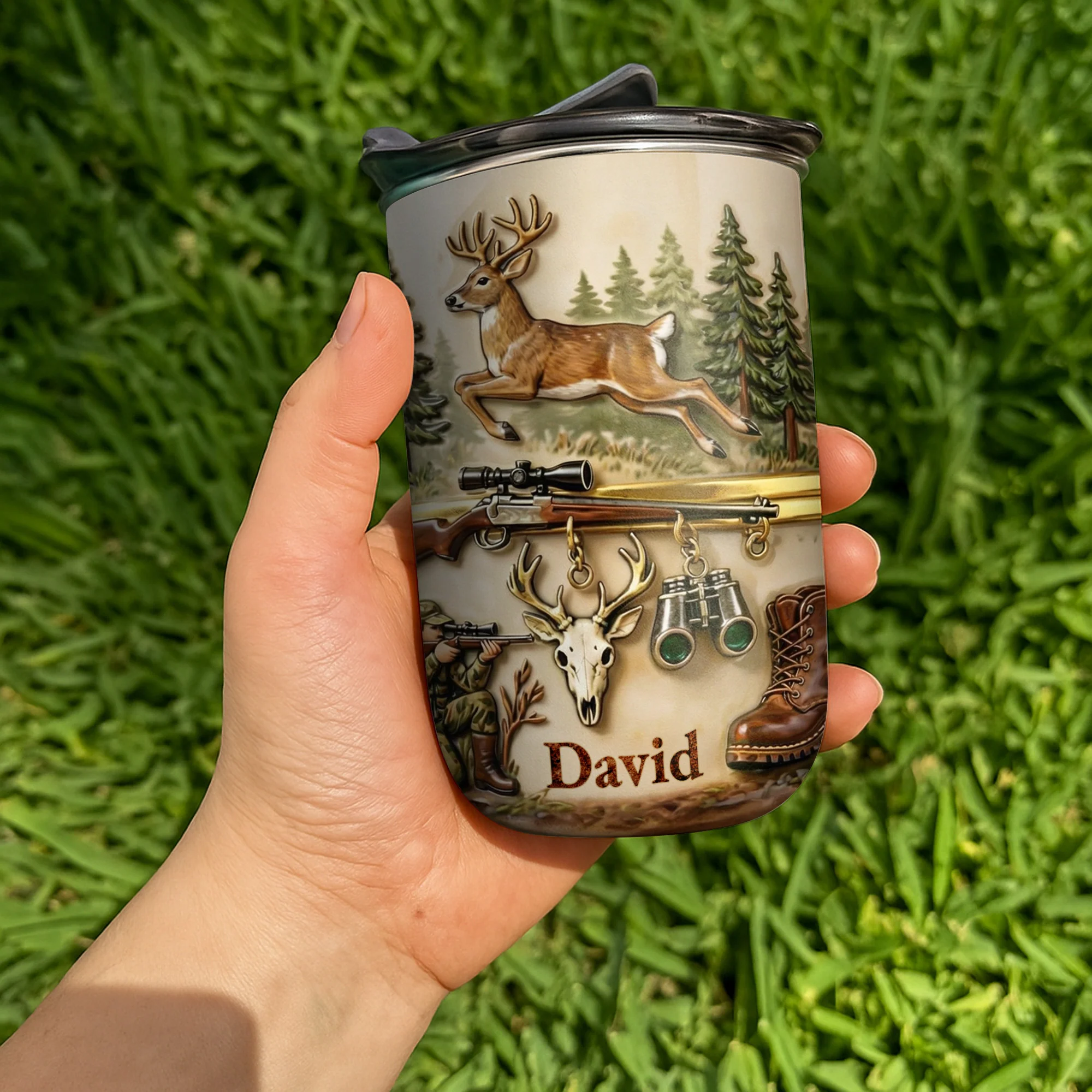 The Great Outdoors Hunter Spirit with Buck and Rifle - Personalized Custom 10oz Tumbler - HTG006_MTUM - Image 3