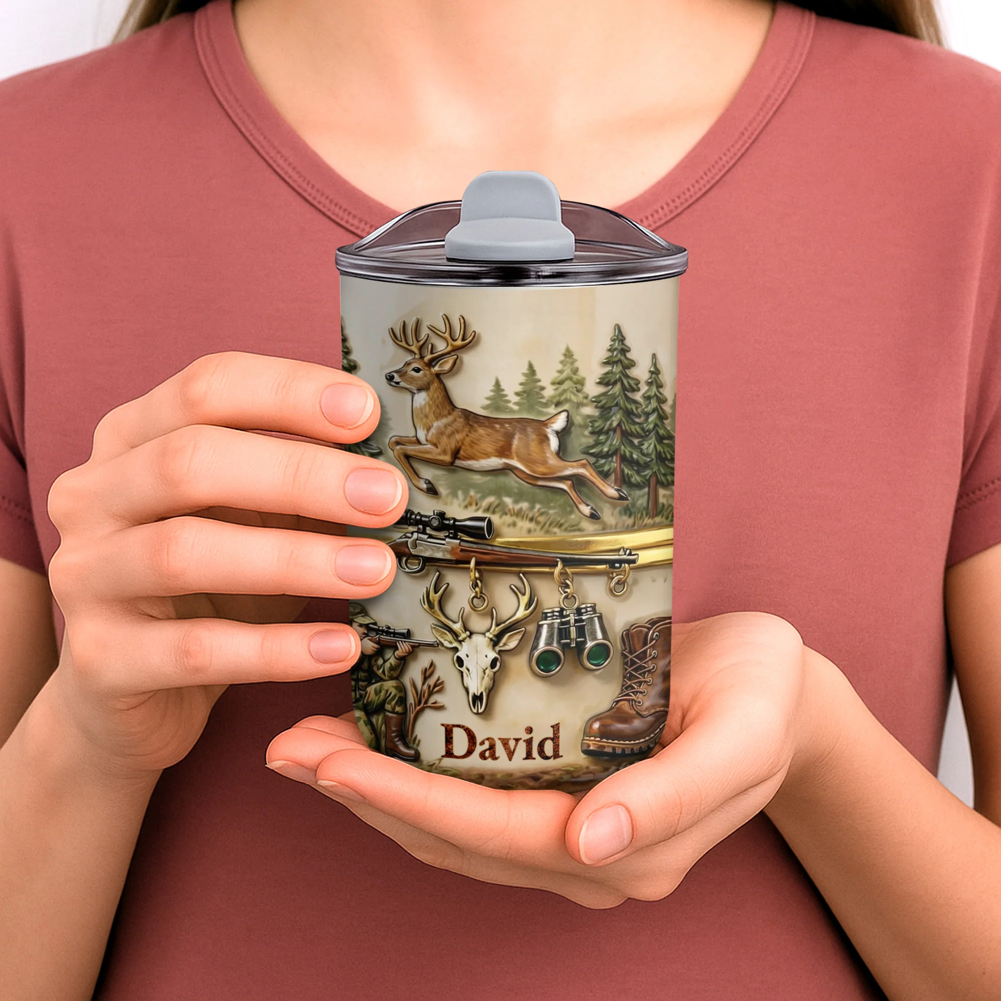 The Great Outdoors Hunter Spirit with Buck and Rifle - Personalized Custom 10oz Tumbler - HTG006_MTUM - Image 9