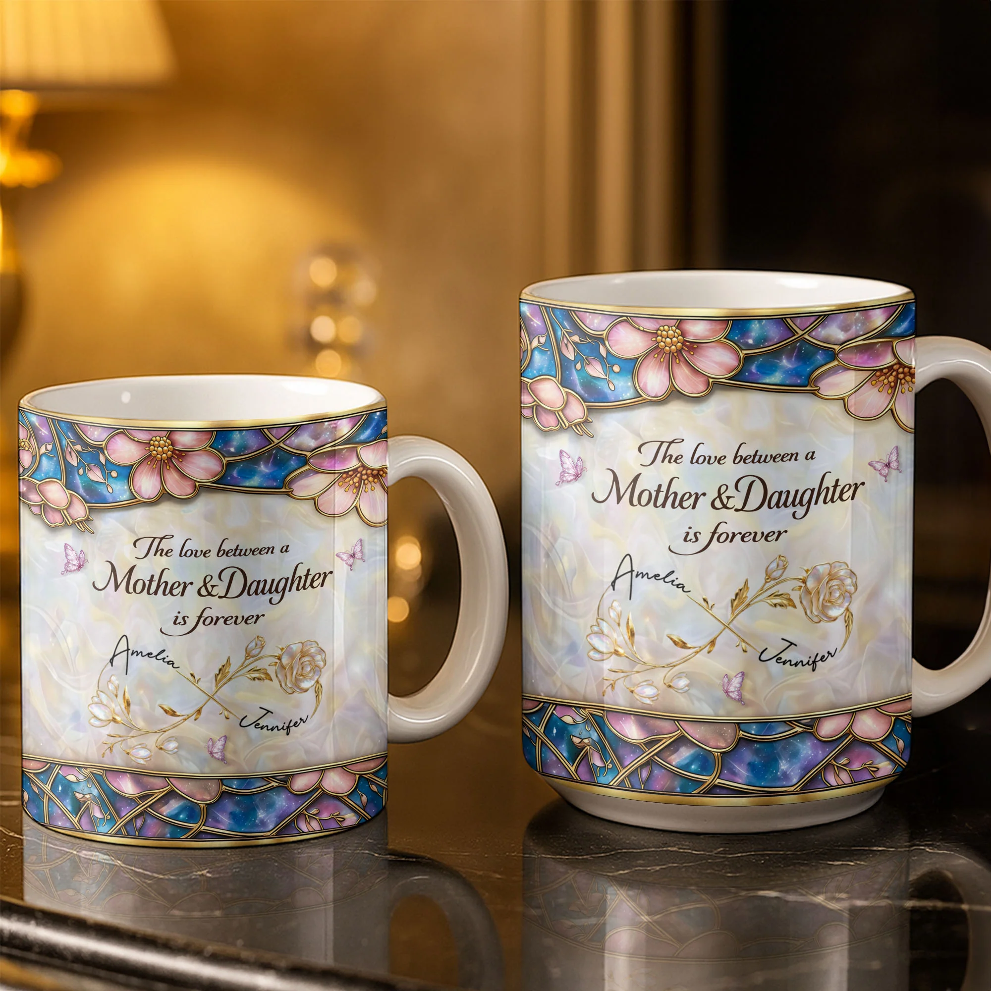 The Love Between A Mother And Daughter Is Forever Flowers And Butterflies - Personalized Custom Coffee Mug - MOM196_MG - Image 4