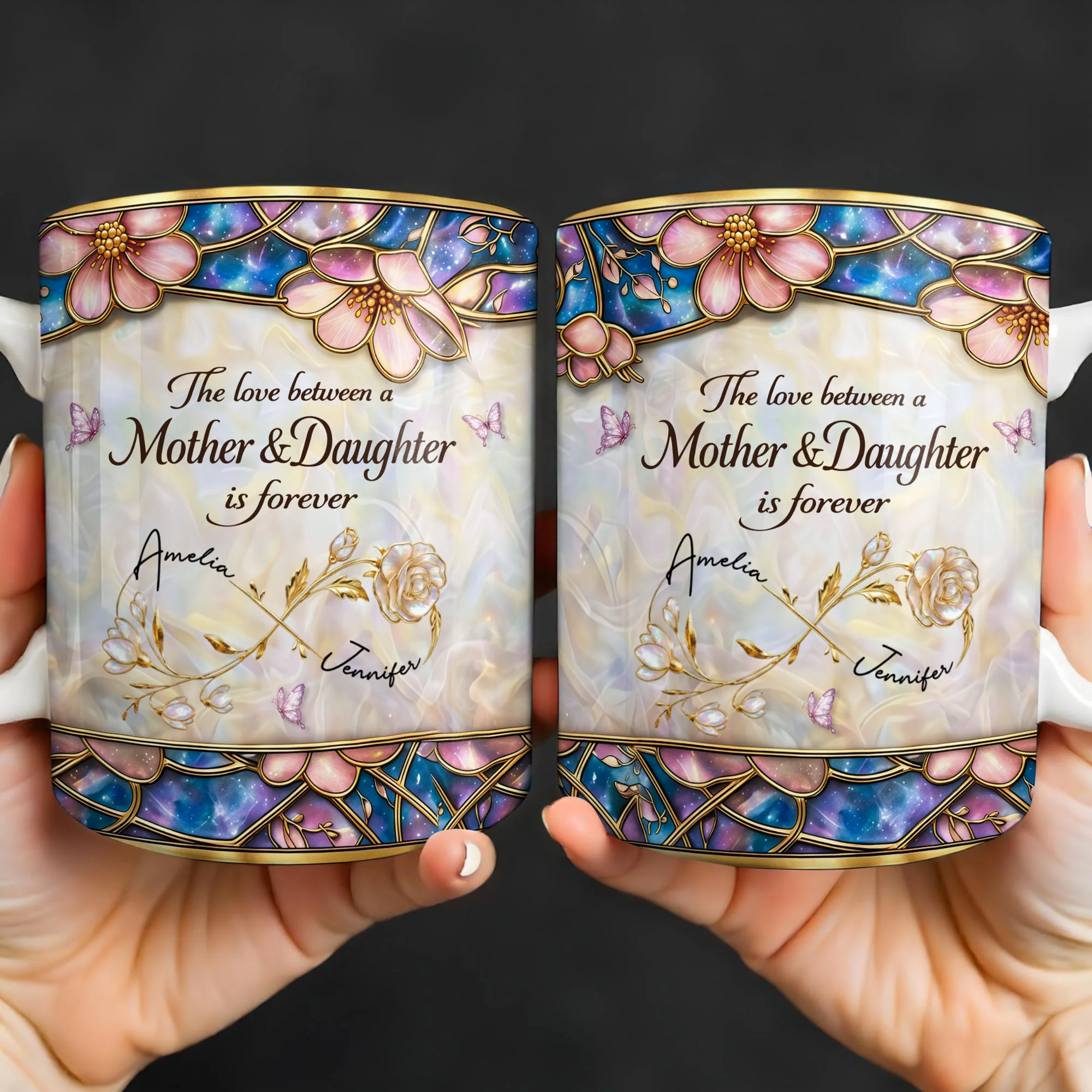 The Love Between A Mother And Daughter Is Forever Flowers And Butterflies - Personalized Custom Coffee Mug - MOM196_MG - Image 5