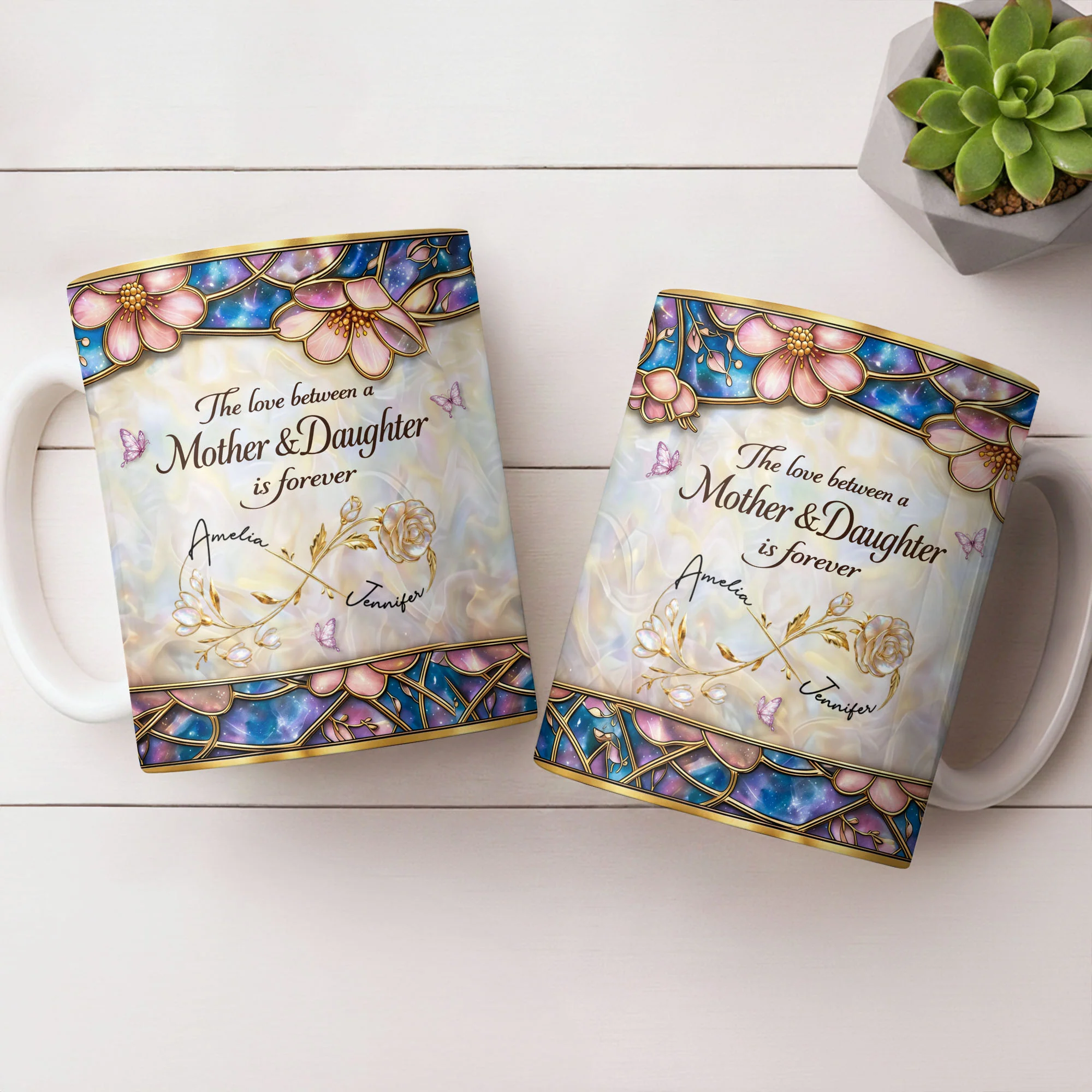 The Love Between A Mother And Daughter Is Forever Flowers And Butterflies - Personalized Custom Coffee Mug - MOM196_MG - Image 7