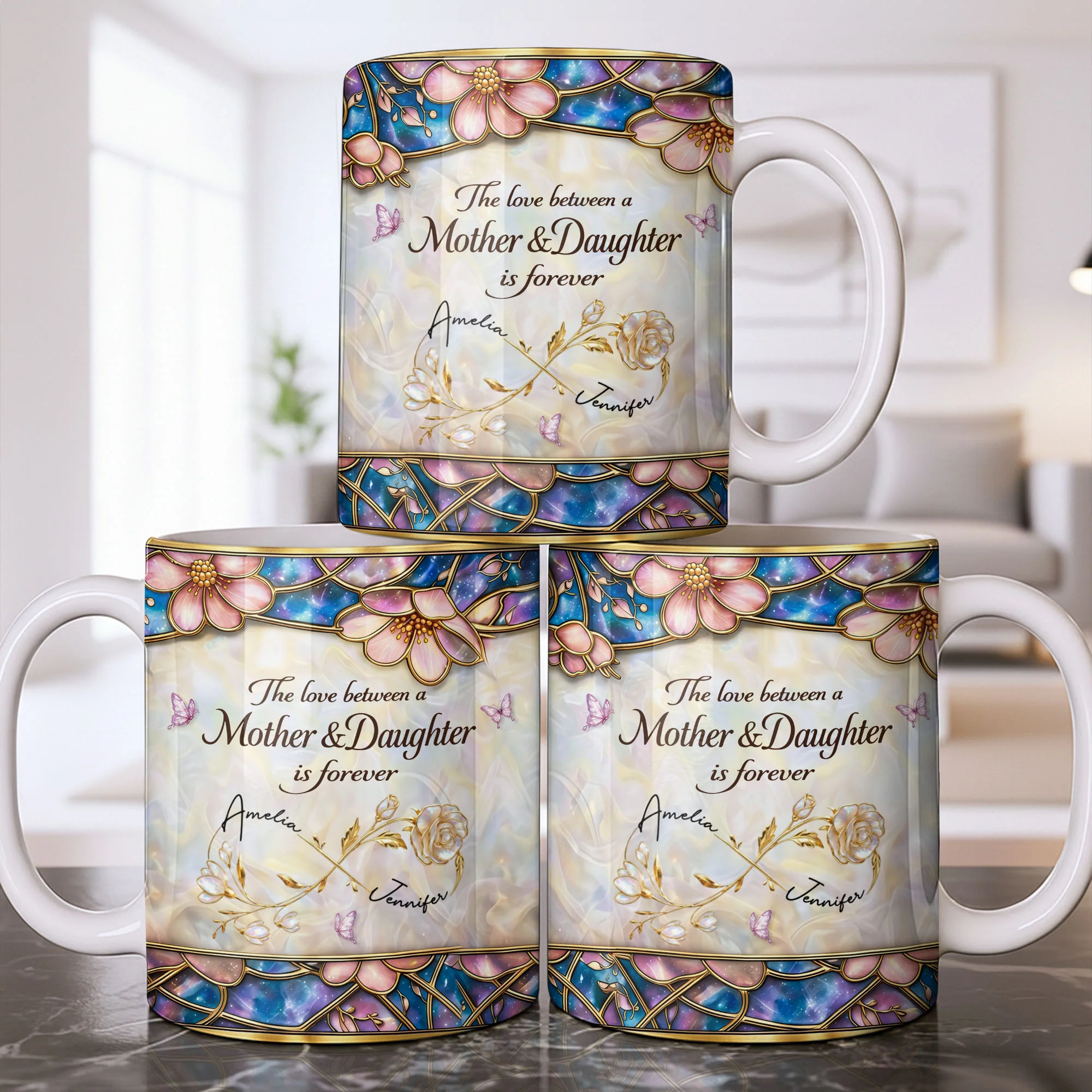 The Love Between A Mother And Daughter Is Forever Flowers And Butterflies - Personalized Custom Coffee Mug - MOM196_MG - Image 8