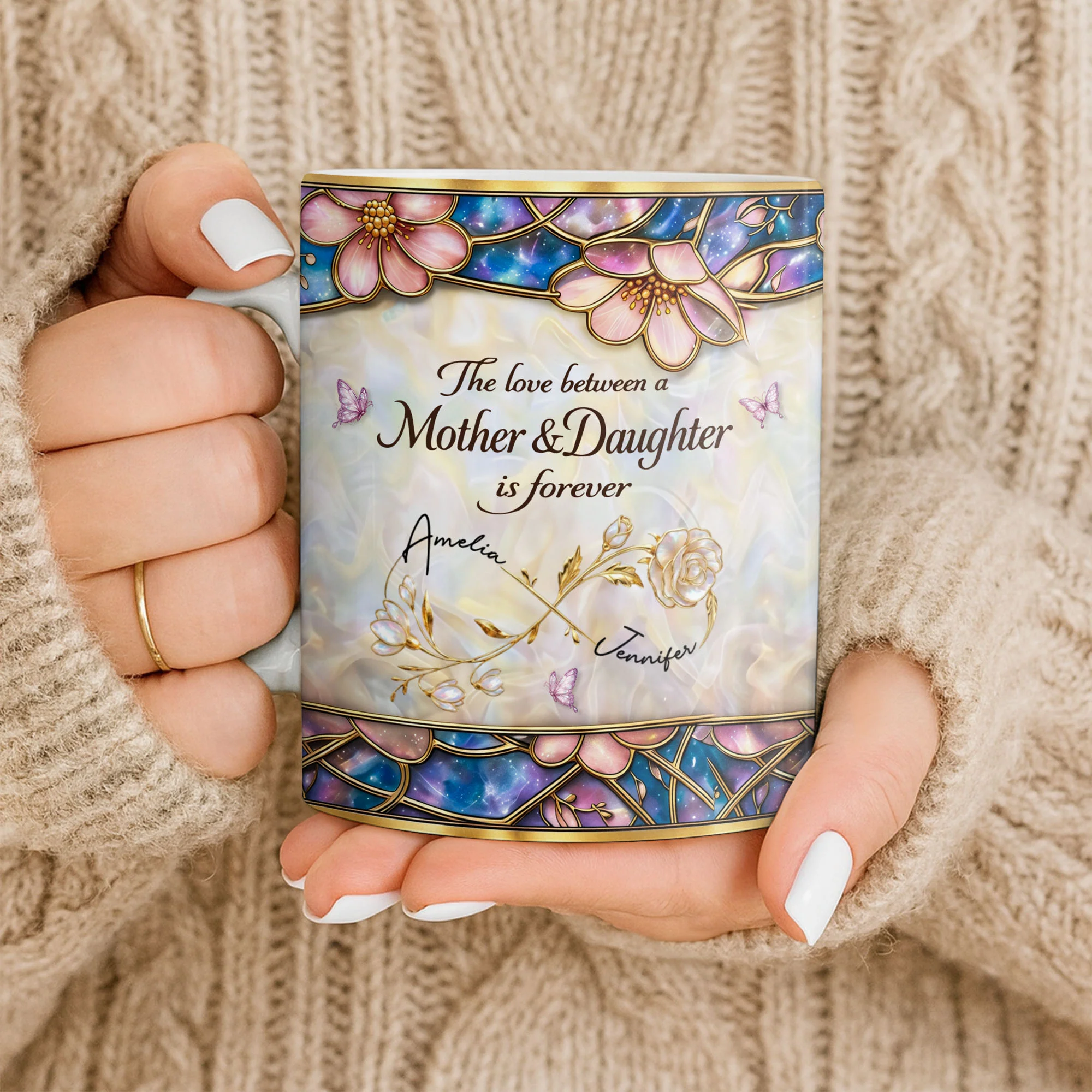 The Love Between A Mother And Daughter Is Forever Flowers And Butterflies - Personalized Custom Coffee Mug - MOM196_MG - Image 9