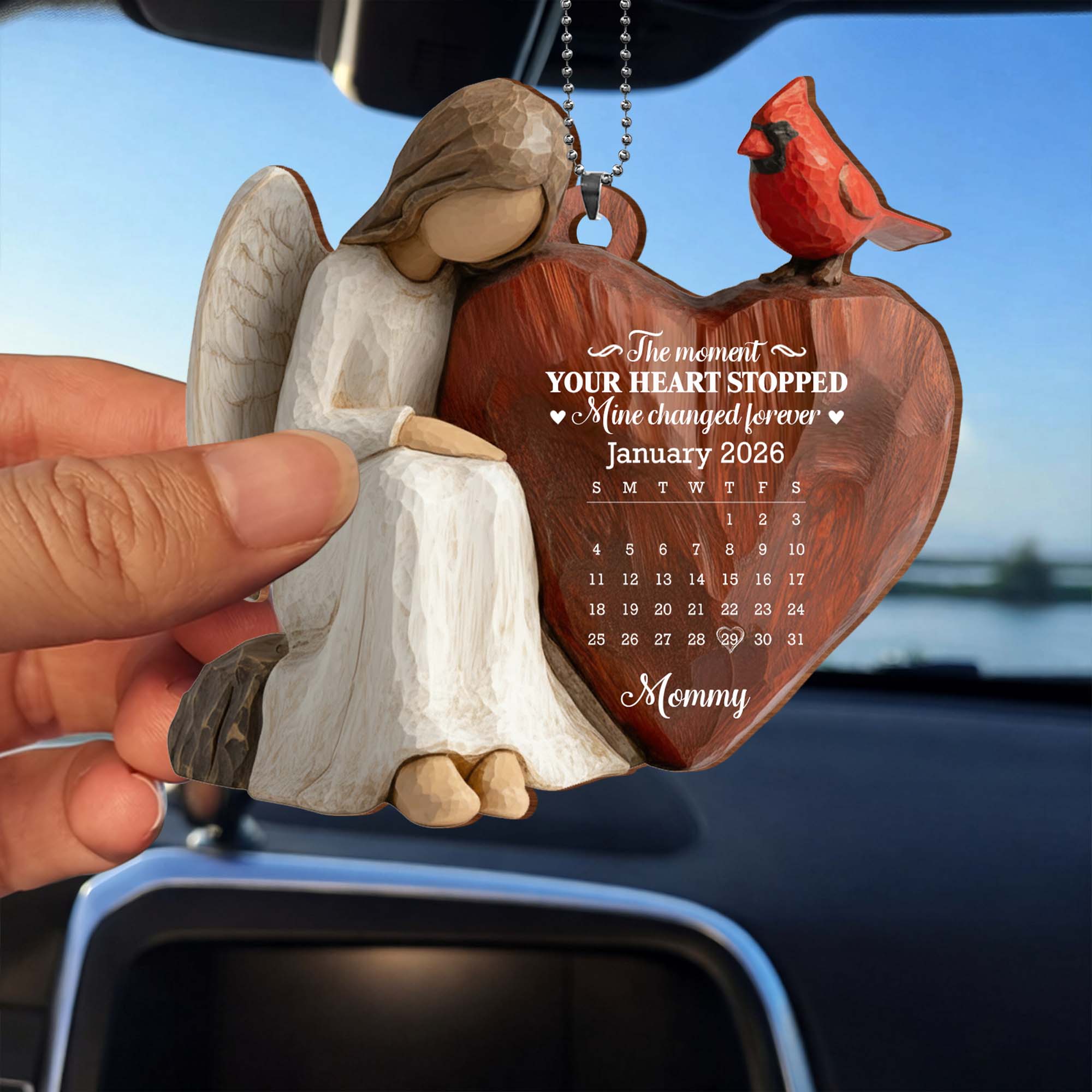 The Moment Our Heart Stopped Heart Calendar Angel Cardinal - Personalized Custom Wood Ornament, Car Hanging Ornament - HME531_WCA - Image 11