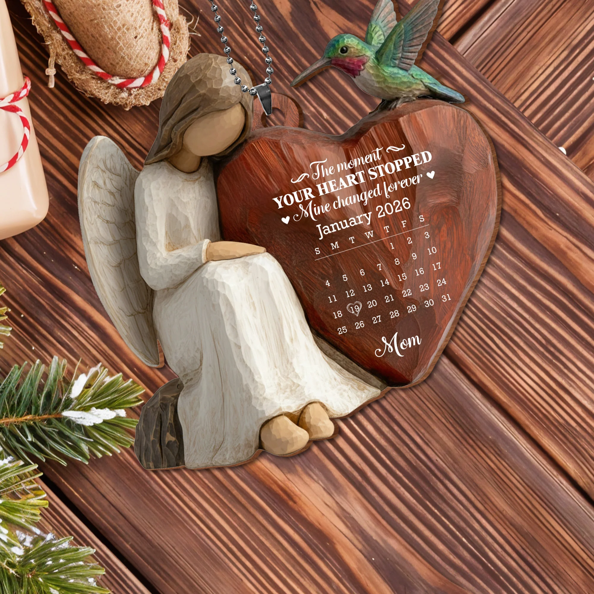 The Moment Our Heart Stopped Heart Calendar Angel Cardinal - Personalized Custom Wood Ornament, Car Hanging Ornament - HME531_WCA - Image 12