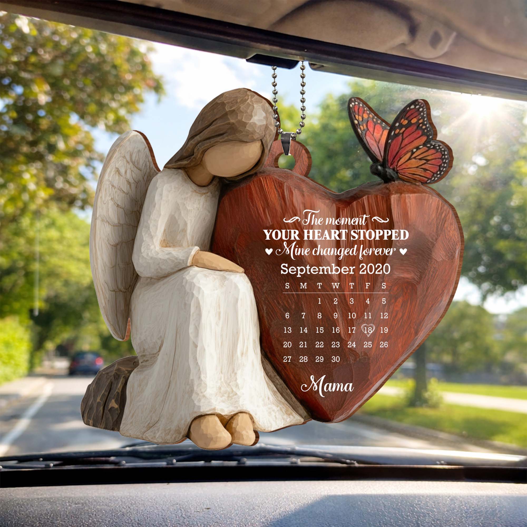 The Moment Our Heart Stopped Heart Calendar Angel Cardinal - Personalized Custom Wood Ornament, Car Hanging Ornament - HME531_WCA - Image 3