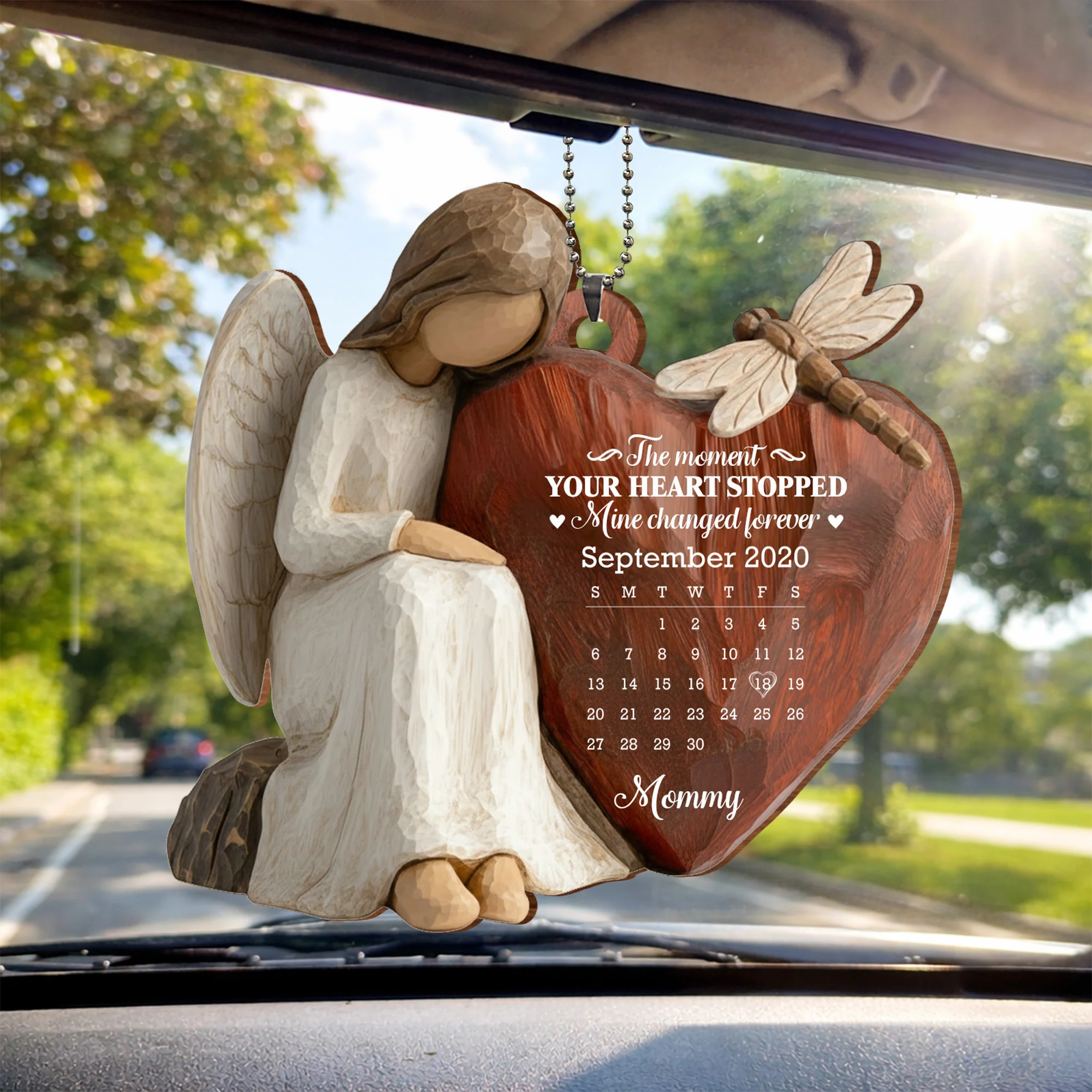The Moment Our Heart Stopped Heart Calendar Angel Cardinal - Personalized Custom Wood Ornament, Car Hanging Ornament - HME531_WCA - Image 4