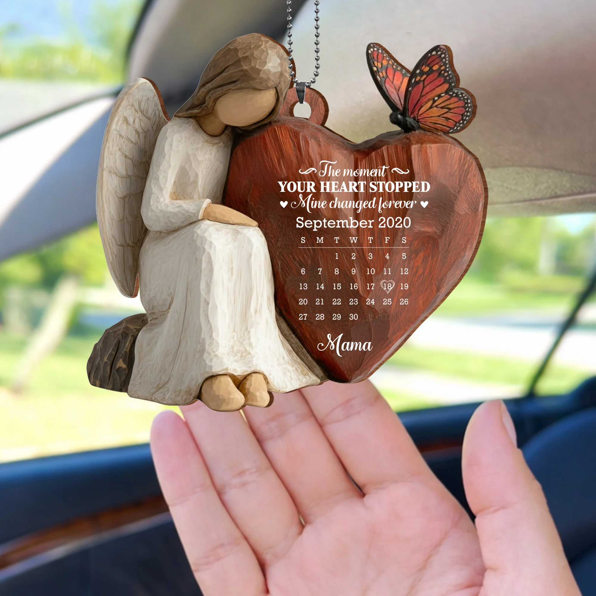 The Moment Our Heart Stopped Heart Calendar Angel Cardinal - Personalized Custom Wood Ornament, Car Hanging Ornament - HME531_WCA - Image 5