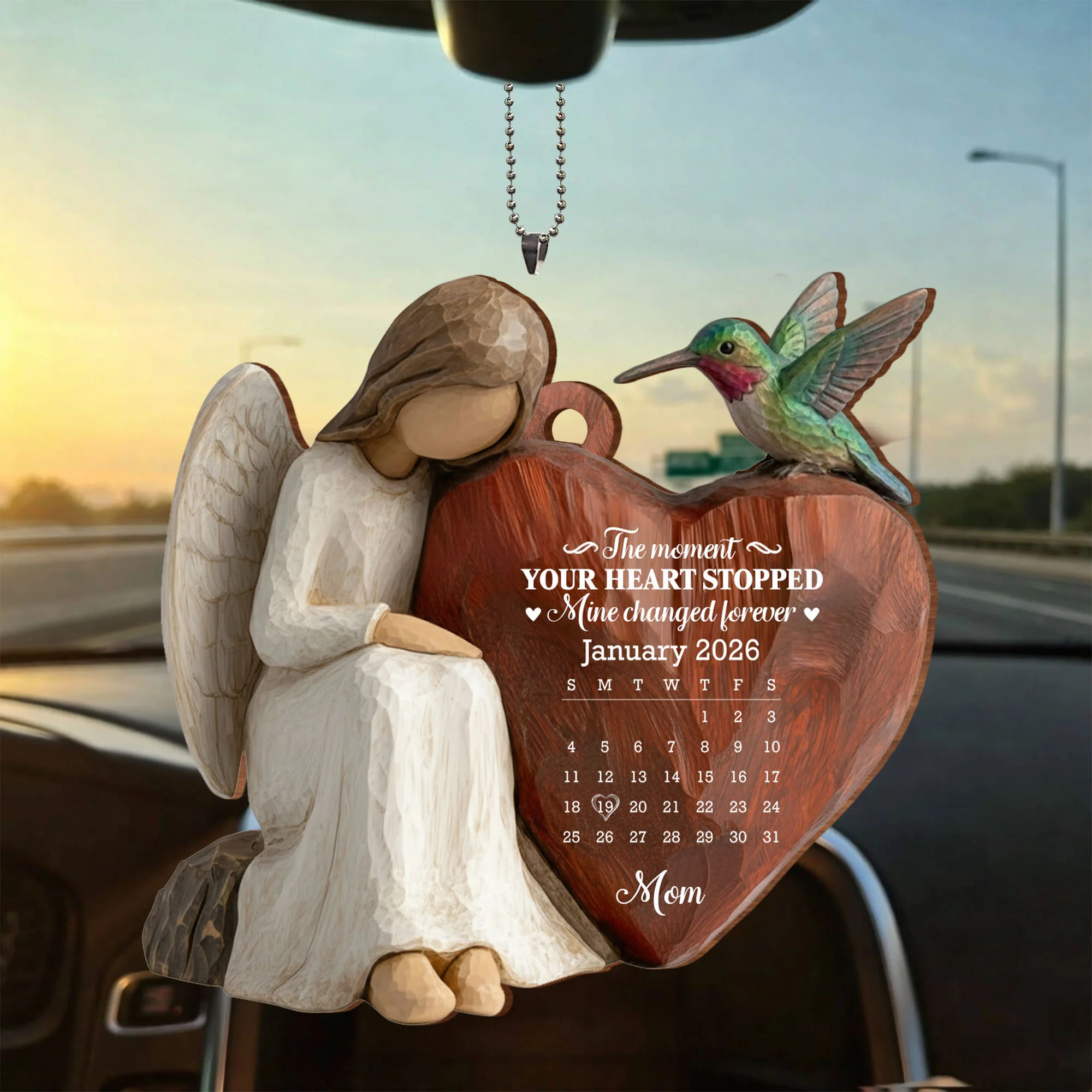 The Moment Our Heart Stopped Heart Calendar Angel Cardinal - Personalized Custom Wood Ornament, Car Hanging Ornament - HME531_WCA - Image 6
