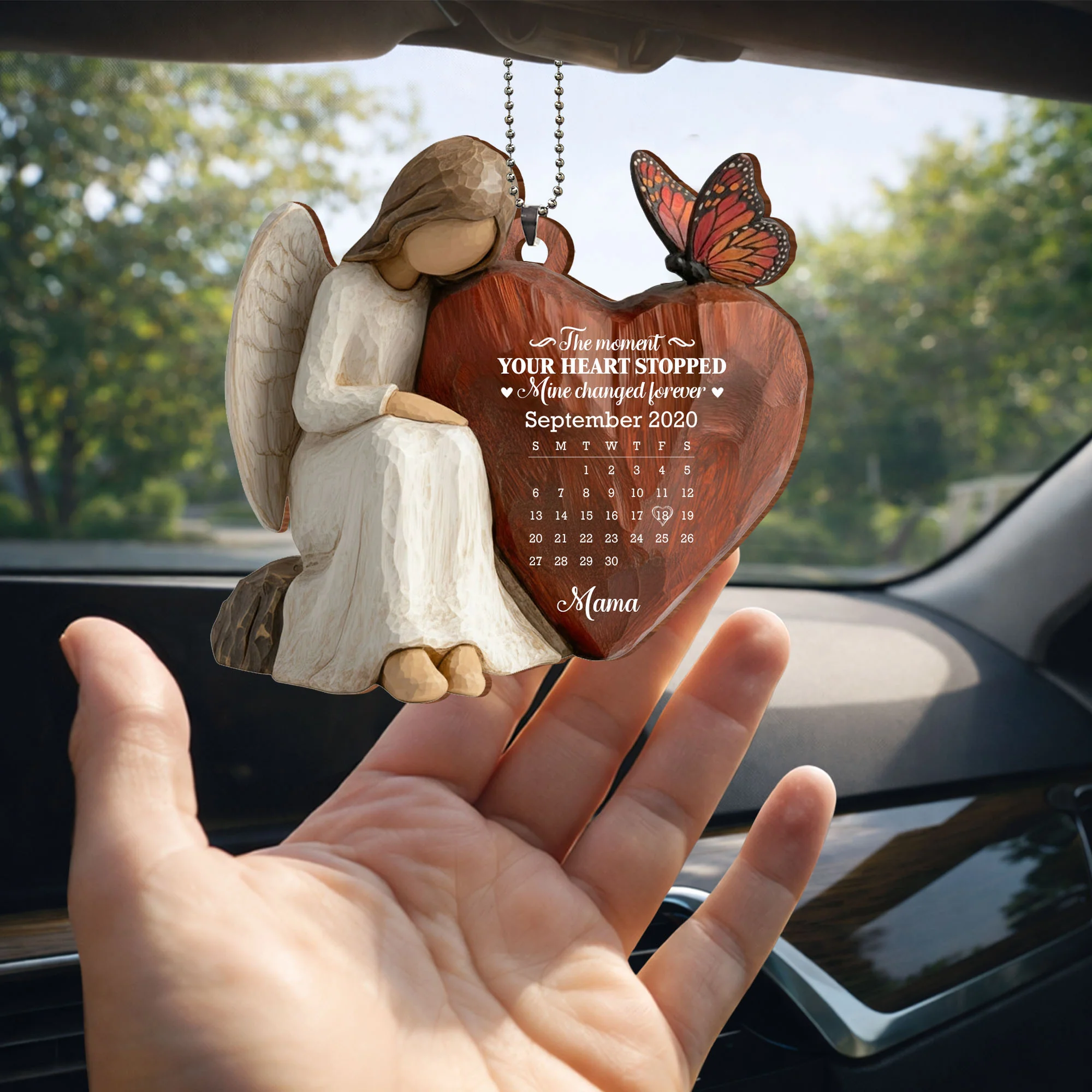 The Moment Our Heart Stopped Heart Calendar Angel Cardinal - Personalized Custom Wood Ornament, Car Hanging Ornament - HME531_WCA - Image 7