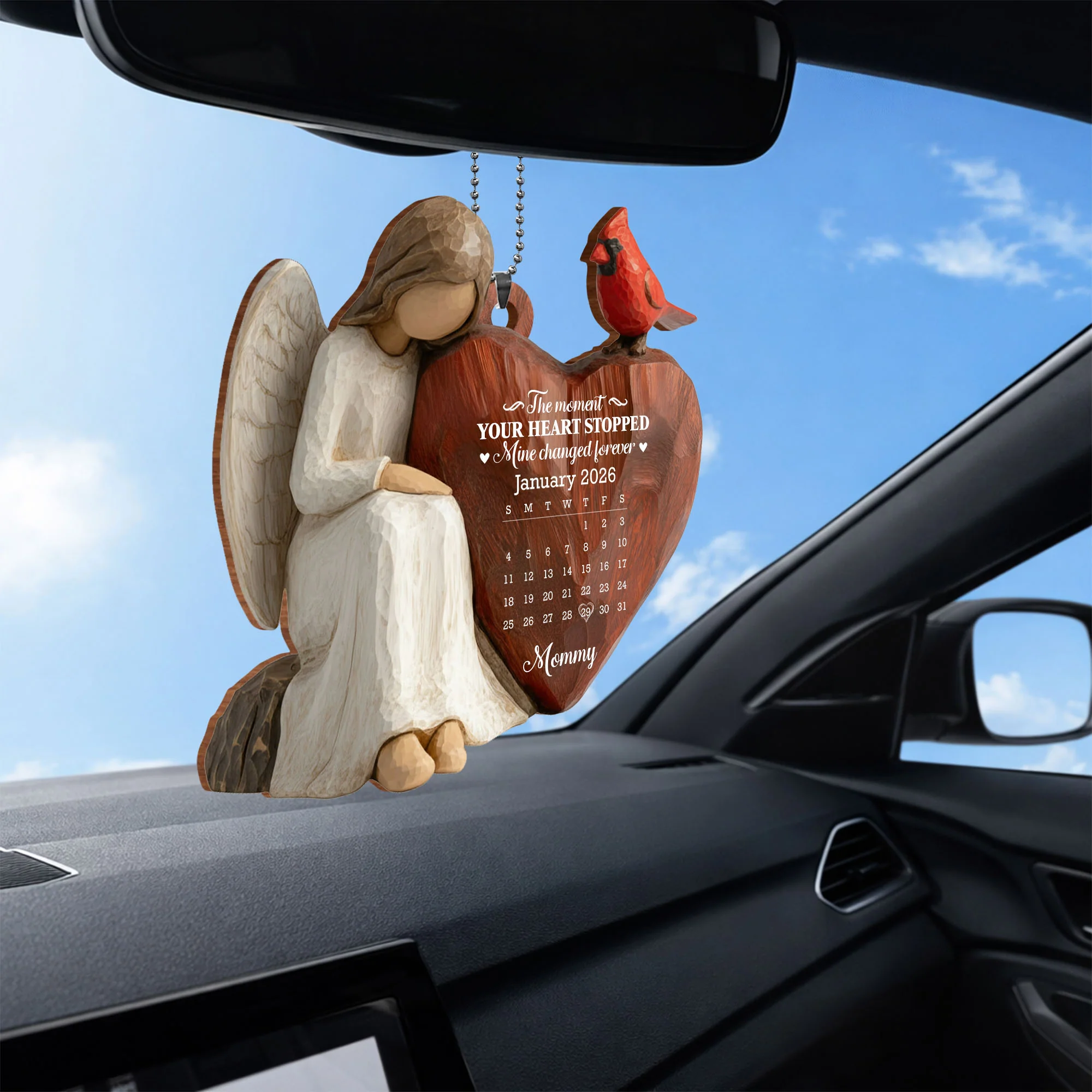 The Moment Our Heart Stopped Heart Calendar Angel Cardinal - Personalized Custom Wood Ornament, Car Hanging Ornament - HME531_WCA - Image 8