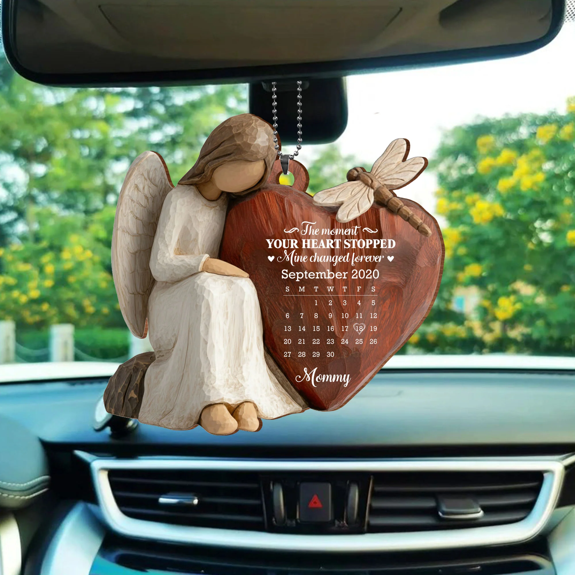 The Moment Our Heart Stopped Heart Calendar Angel Cardinal - Personalized Custom Wood Ornament, Car Hanging Ornament - HME531_WCA - Image 9