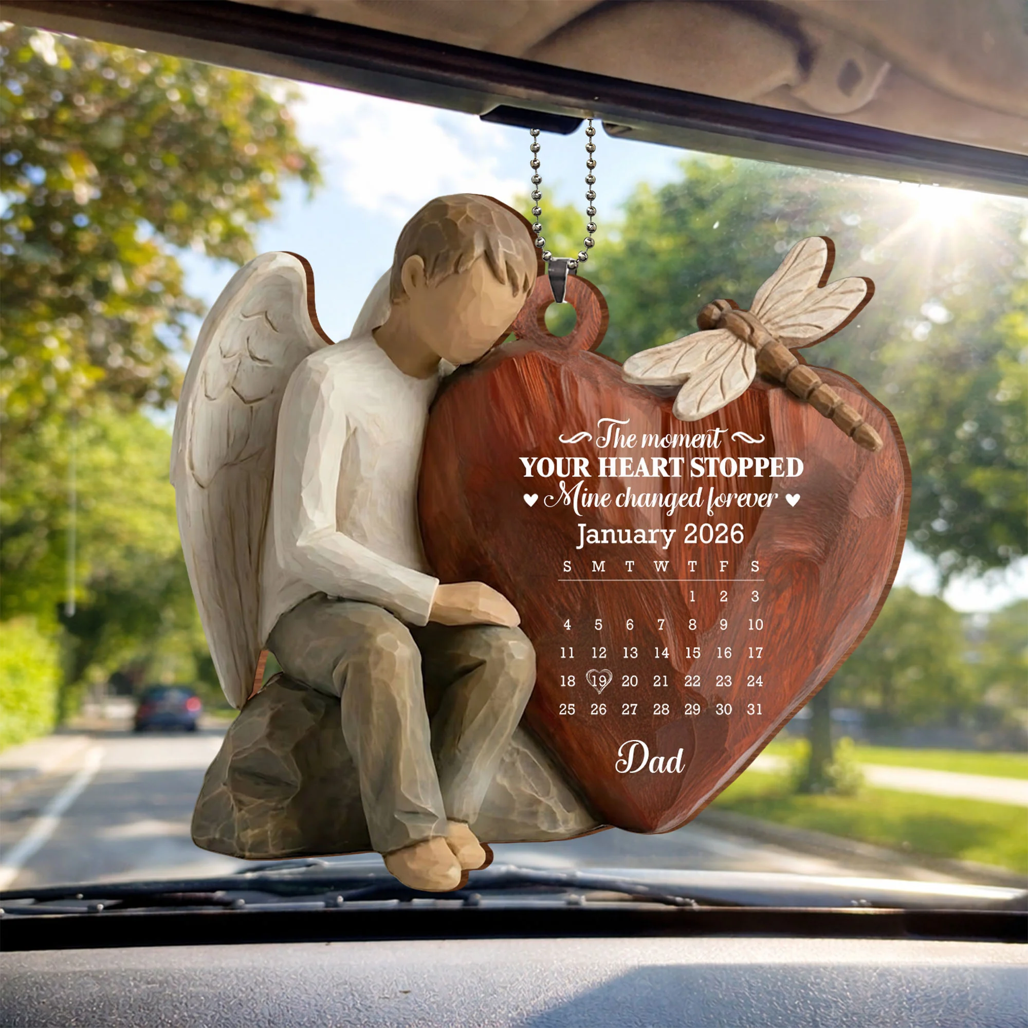 The Moment Your Heart Stopped, Angel And Cardinal Heart Calendar - Personalized Custom Wood Ornament, Car Hanging Ornament - HME532_WCA - Image 4