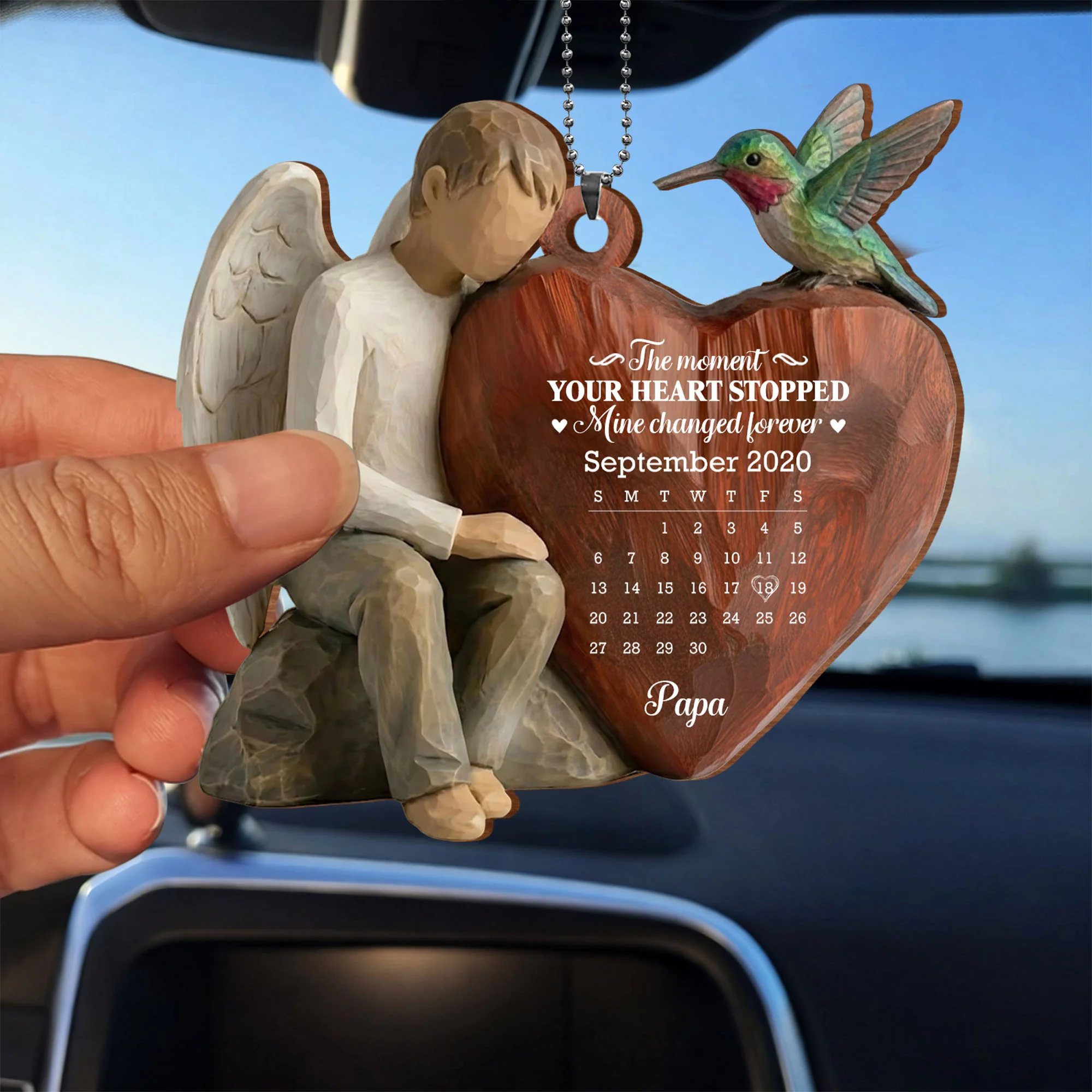 The Moment Your Heart Stopped, Angel And Cardinal Heart Calendar - Personalized Custom Wood Ornament, Car Hanging Ornament - HME532_WCA - Image 5