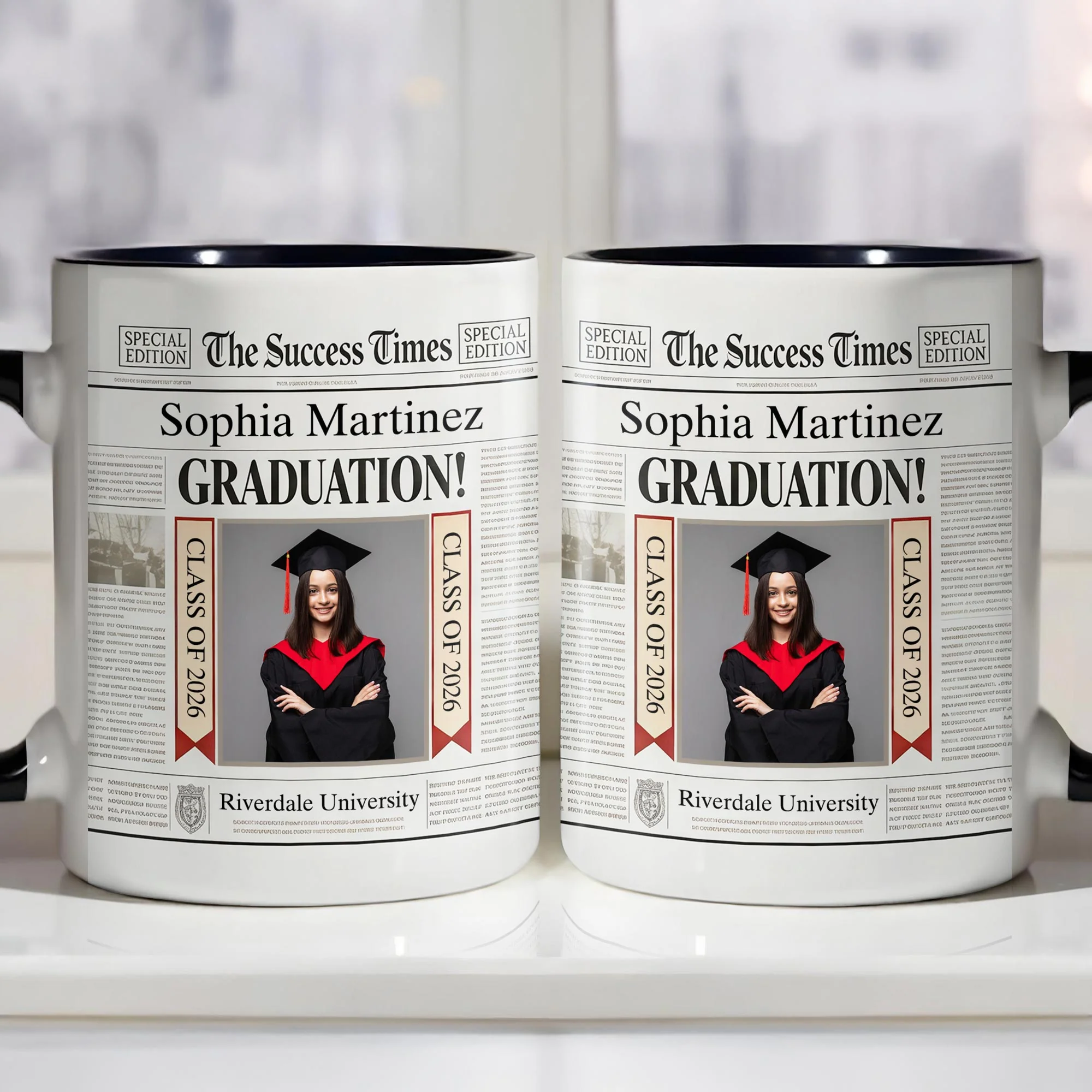 The Success Times Graduation Newspaper Design With Custom Photo And School Name - Personalized Custom Accent Mug - GRAD356_AMUG - Image 4