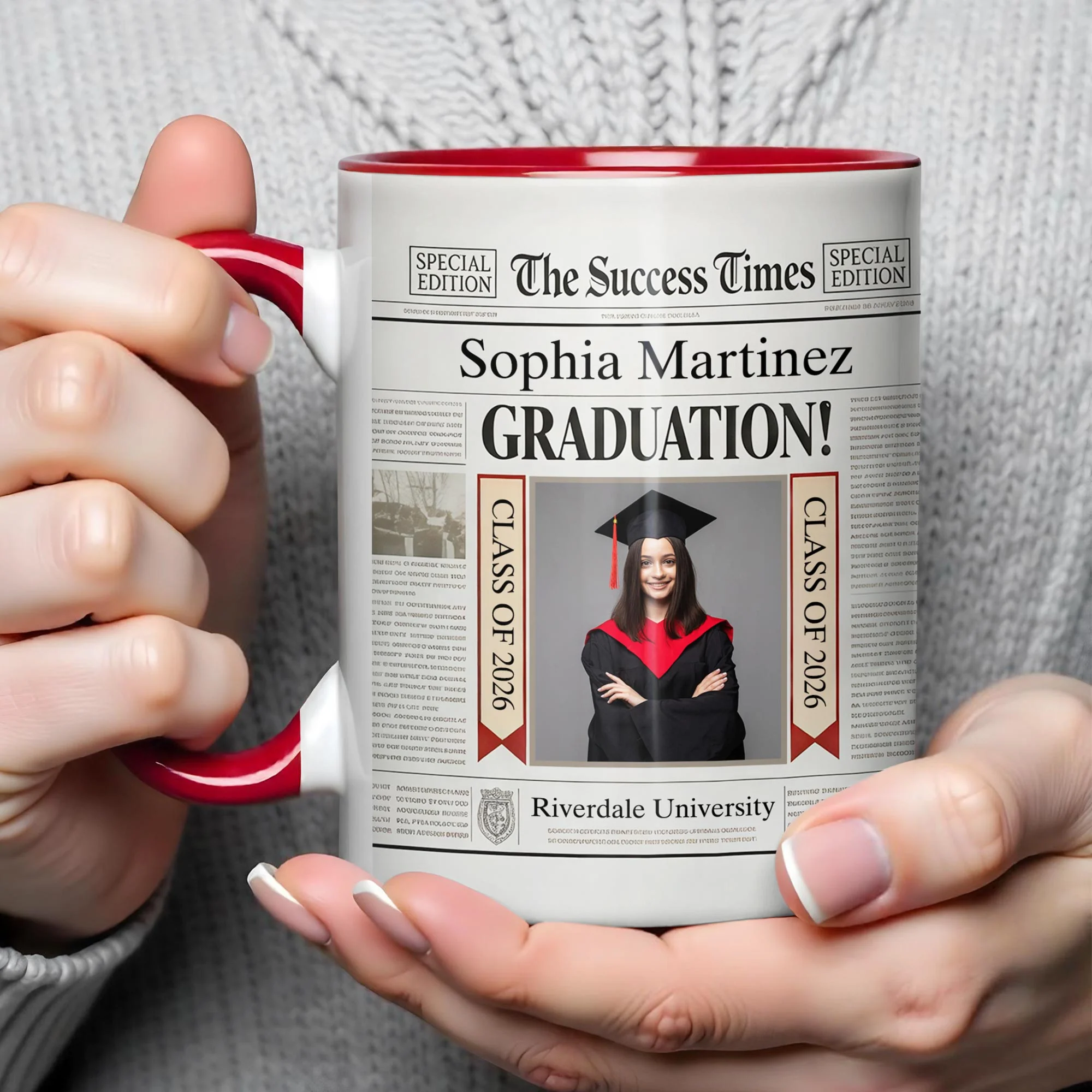 The Success Times Graduation Newspaper Design With Custom Photo And School Name - Personalized Custom Accent Mug - GRAD356_AMUG - Image 5