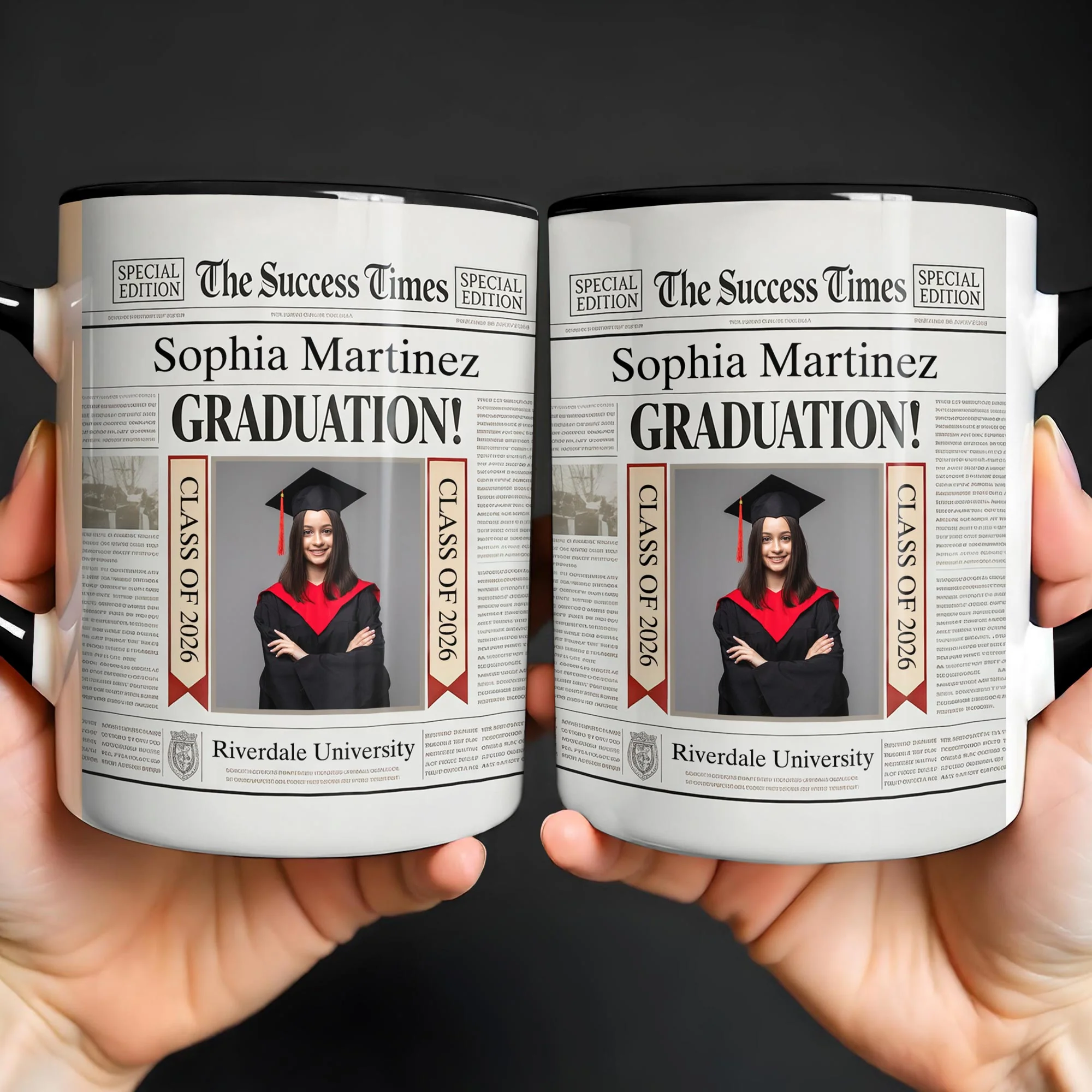 The Success Times Graduation Newspaper Design With Custom Photo And School Name - Personalized Custom Accent Mug - GRAD356_AMUG - Image 6