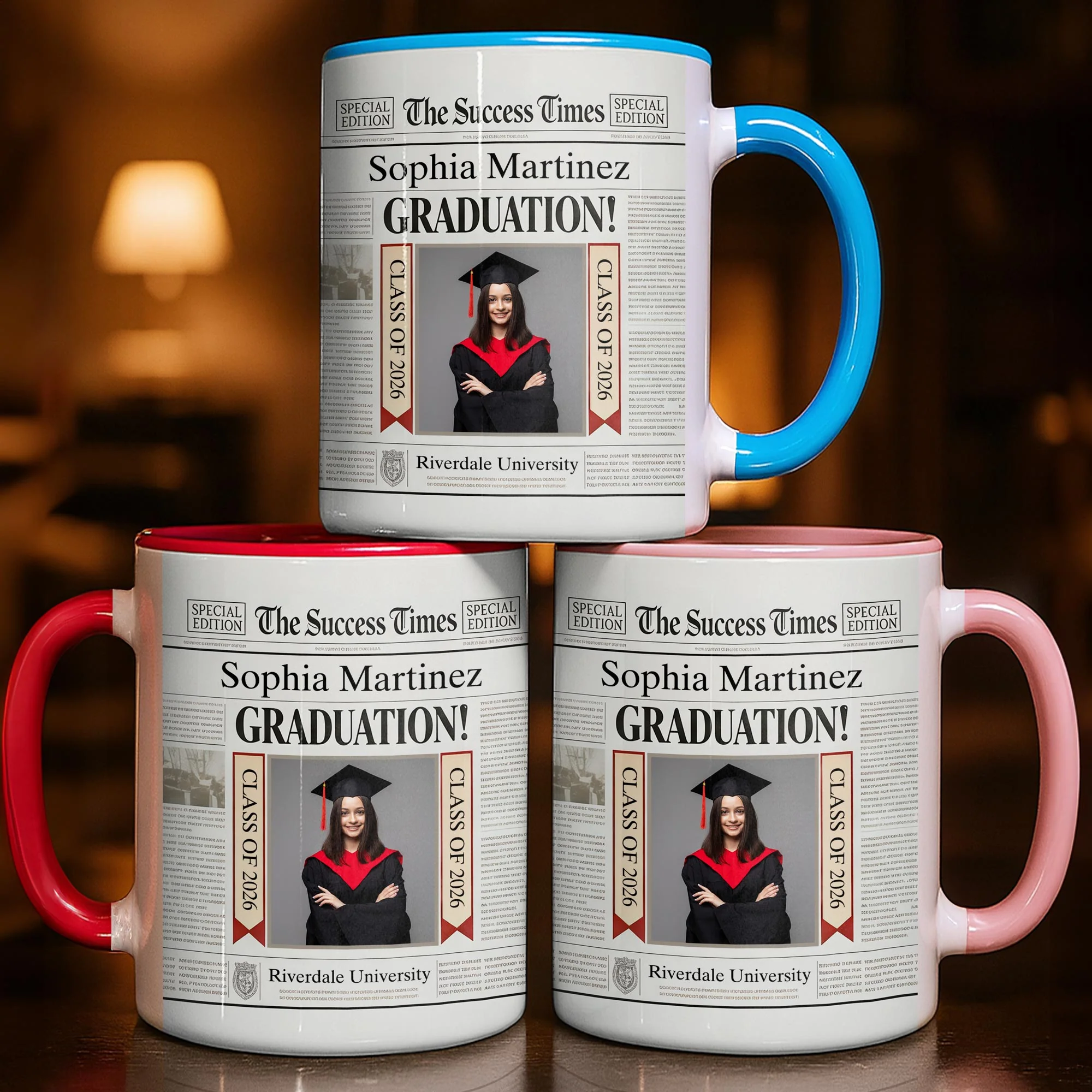 The Success Times Graduation Newspaper Design With Custom Photo And School Name - Personalized Custom Accent Mug - GRAD356_AMUG - Image 8