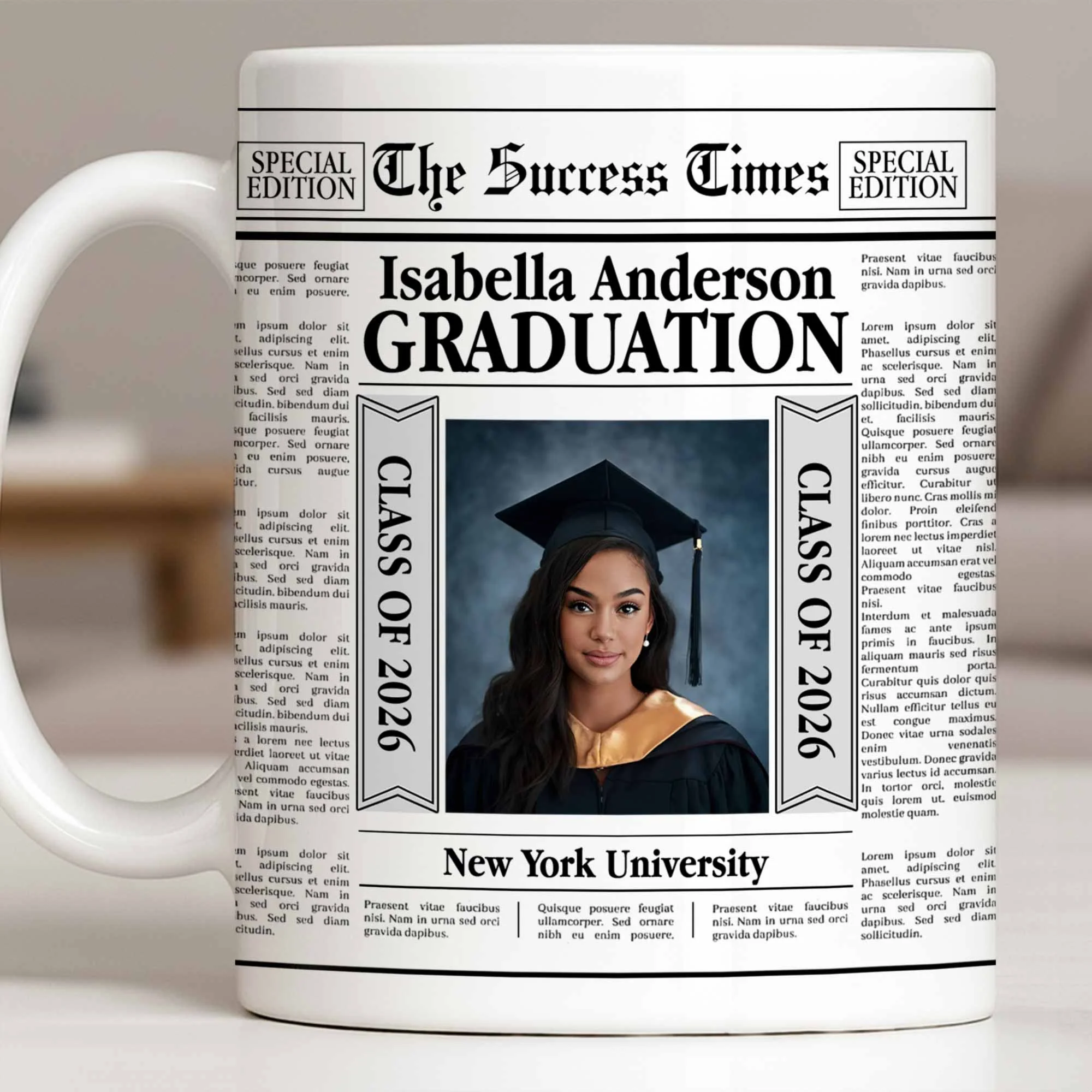 The Success Times Graduation Newspaper Design With Custom Photo And University - Personalized Custom Coffee Mug - GRAD365_MG - Image 10