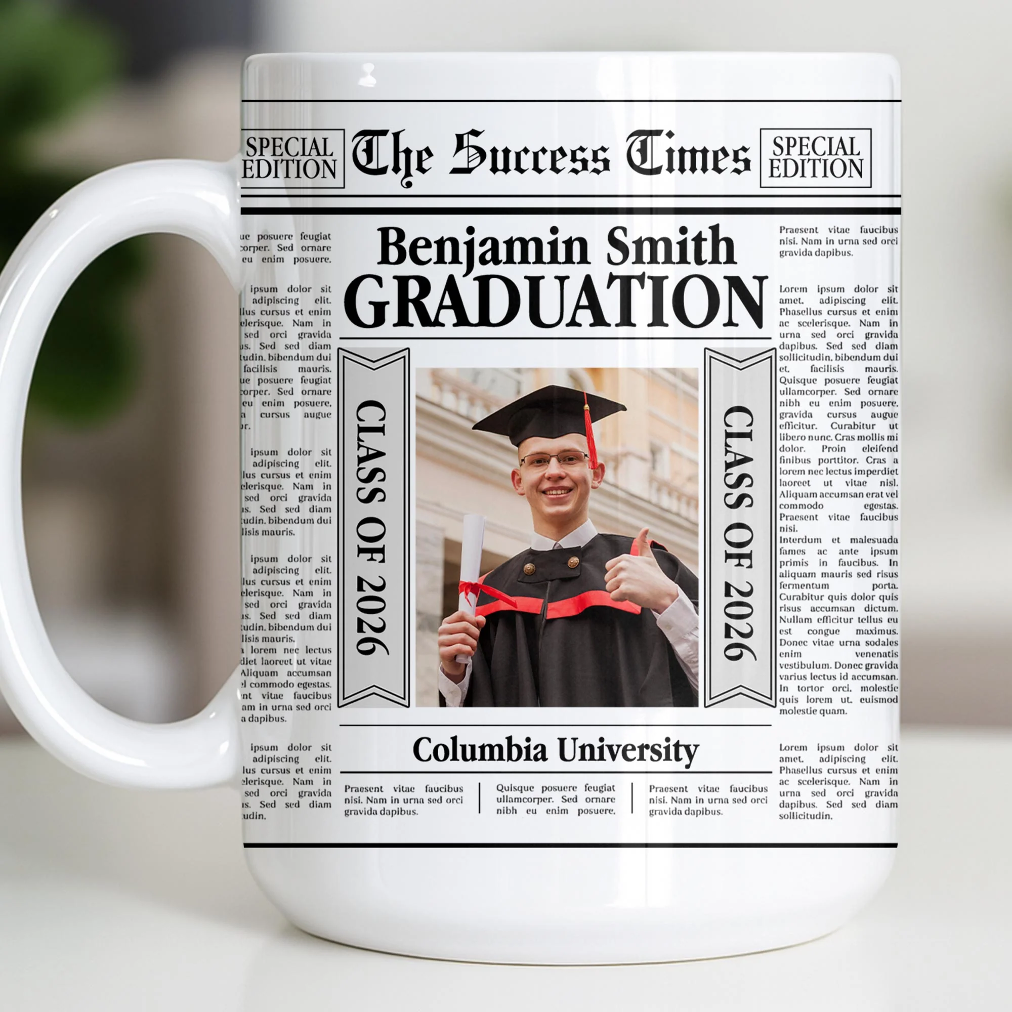 The Success Times Graduation Newspaper Design With Custom Photo And University - Personalized Custom Coffee Mug - GRAD365_MG - Image 11
