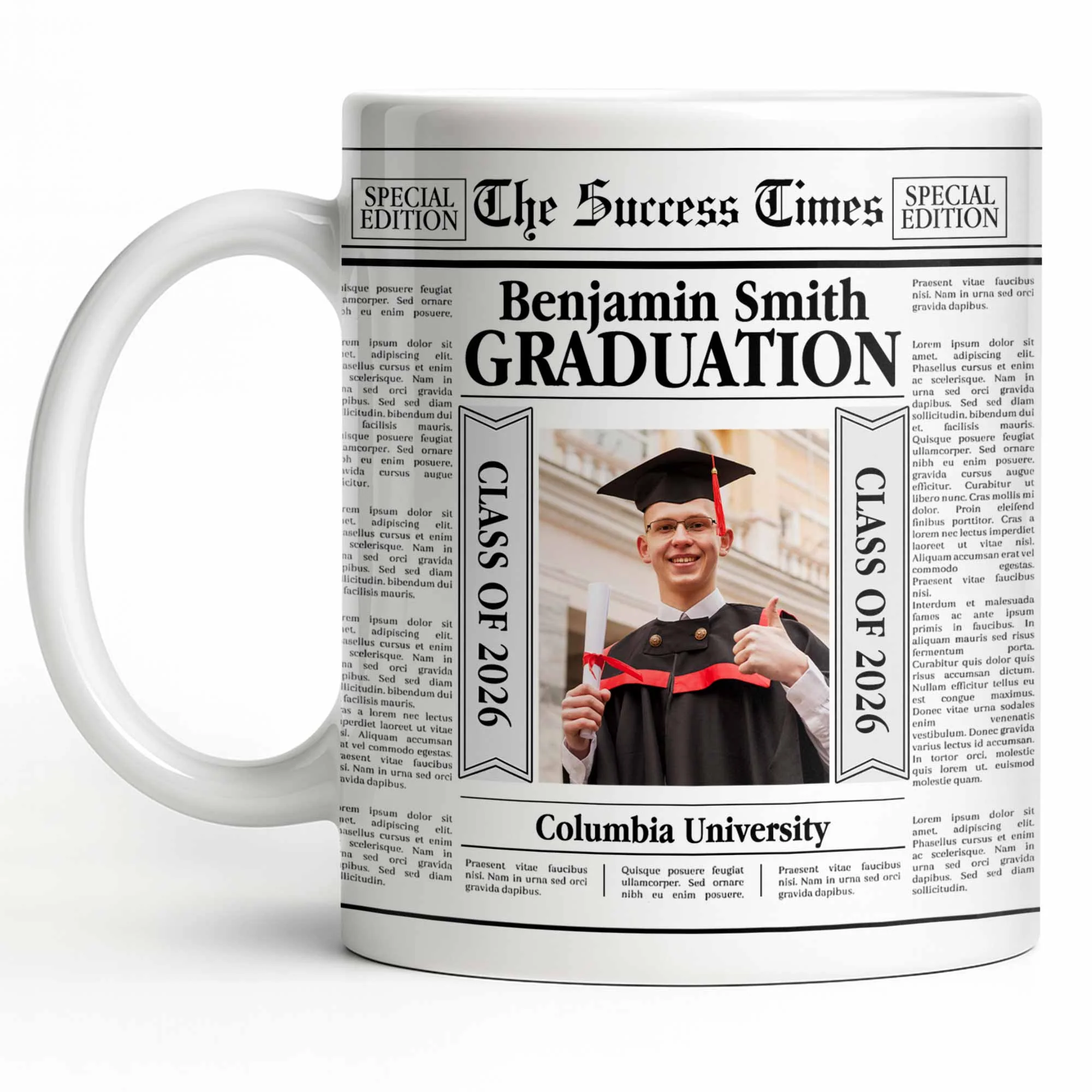 The Success Times Graduation Newspaper Design With Custom Photo And University - Personalized Custom Coffee Mug - GRAD365_MG - Image 12