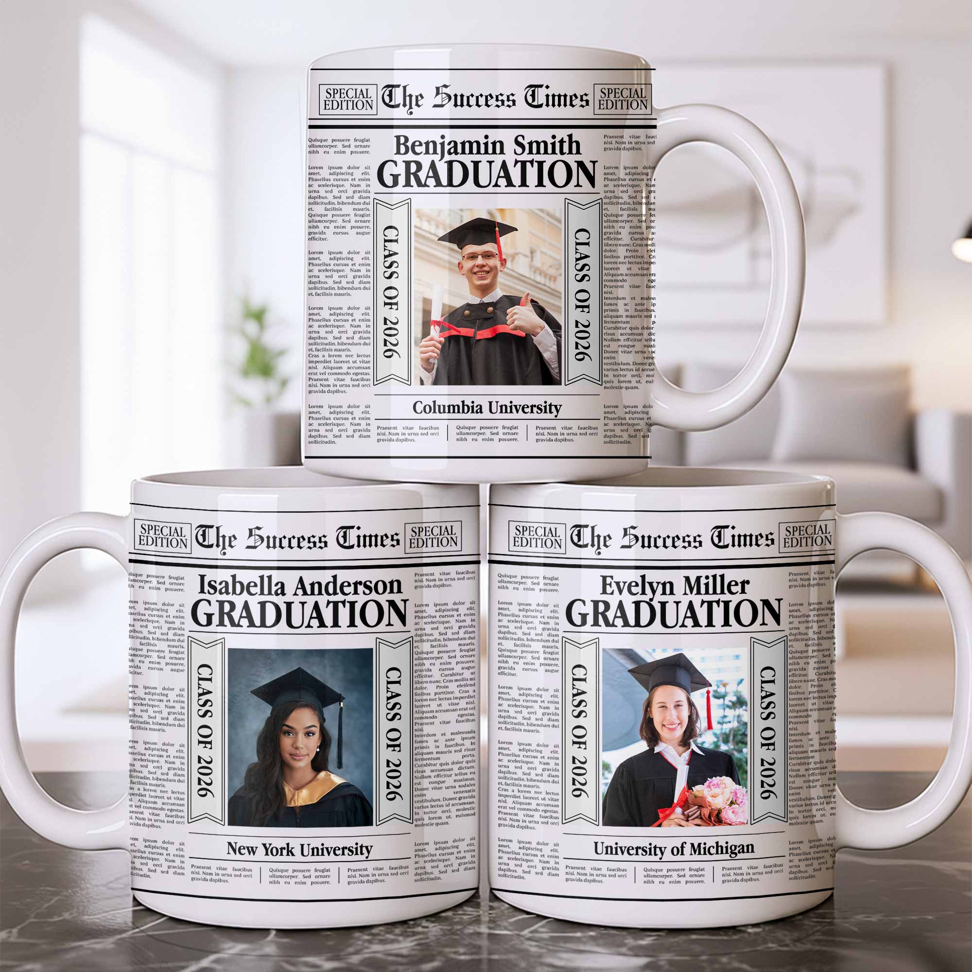 The Success Times Graduation Newspaper Design With Custom Photo And University - Personalized Custom Coffee Mug - GRAD365_MG - Image 3