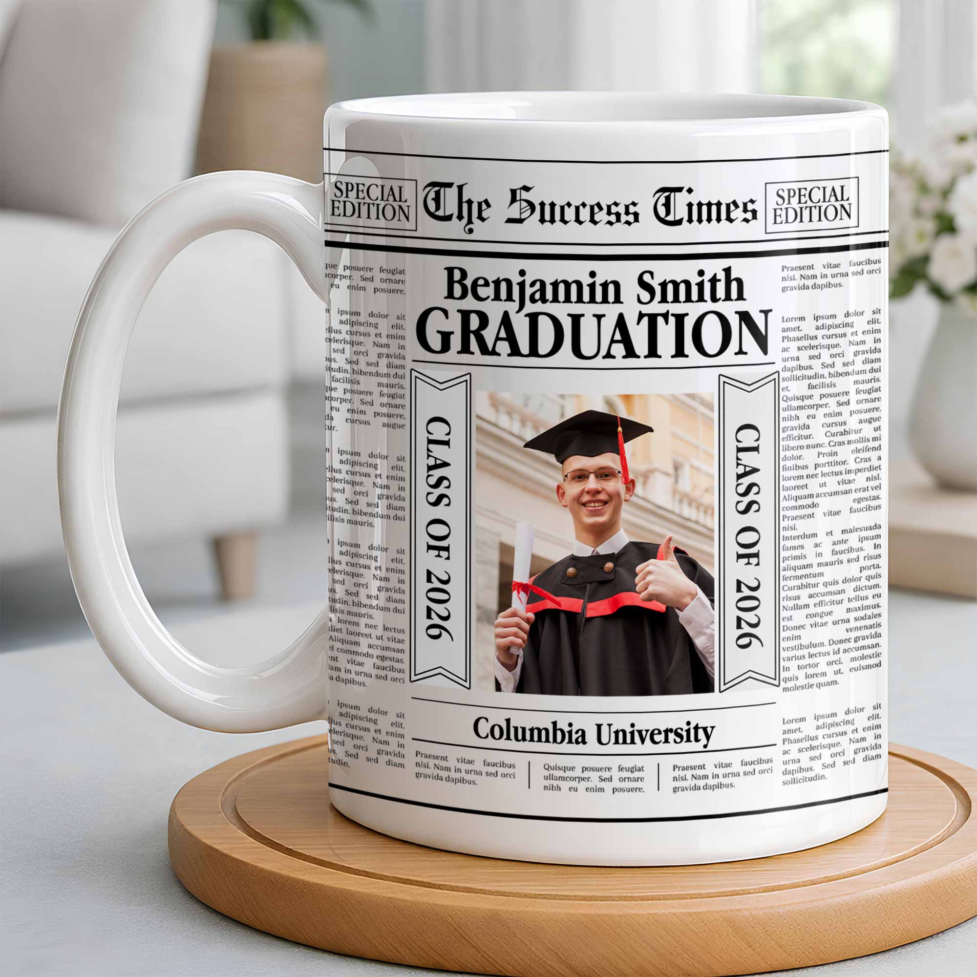 The Success Times Graduation Newspaper Design With Custom Photo And University - Personalized Custom Coffee Mug - GRAD365_MG - Image 5
