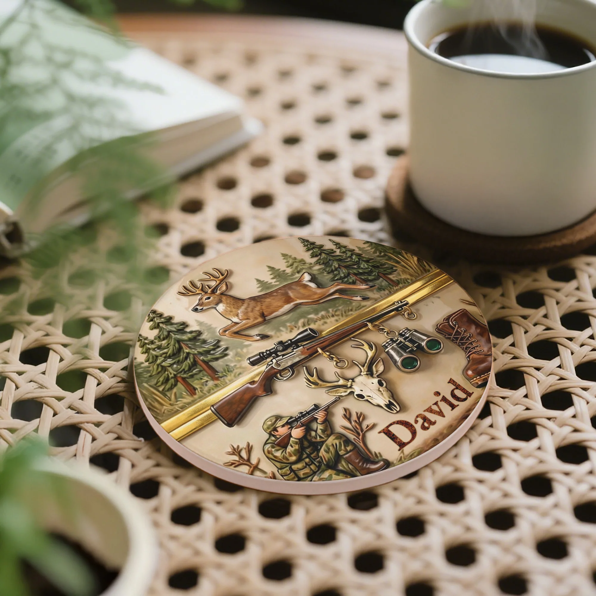 The Thrill Of The Hunt Deer Hunting Scenes And Hunter Gear - Personalized Custom Ceramic Coaster - HTG006_ROCO - Image 2