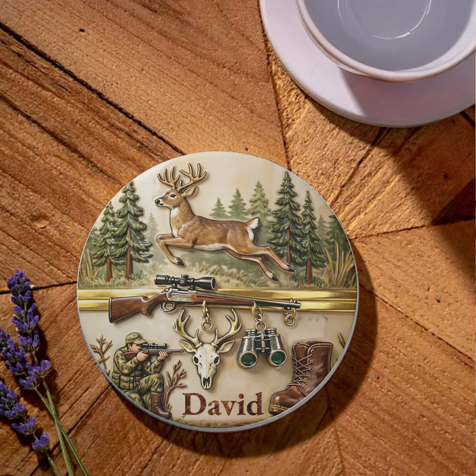 The Thrill Of The Hunt Deer Hunting Scenes And Hunter Gear - Personalized Custom Ceramic Coaster - HTG006_ROCO - Image 3