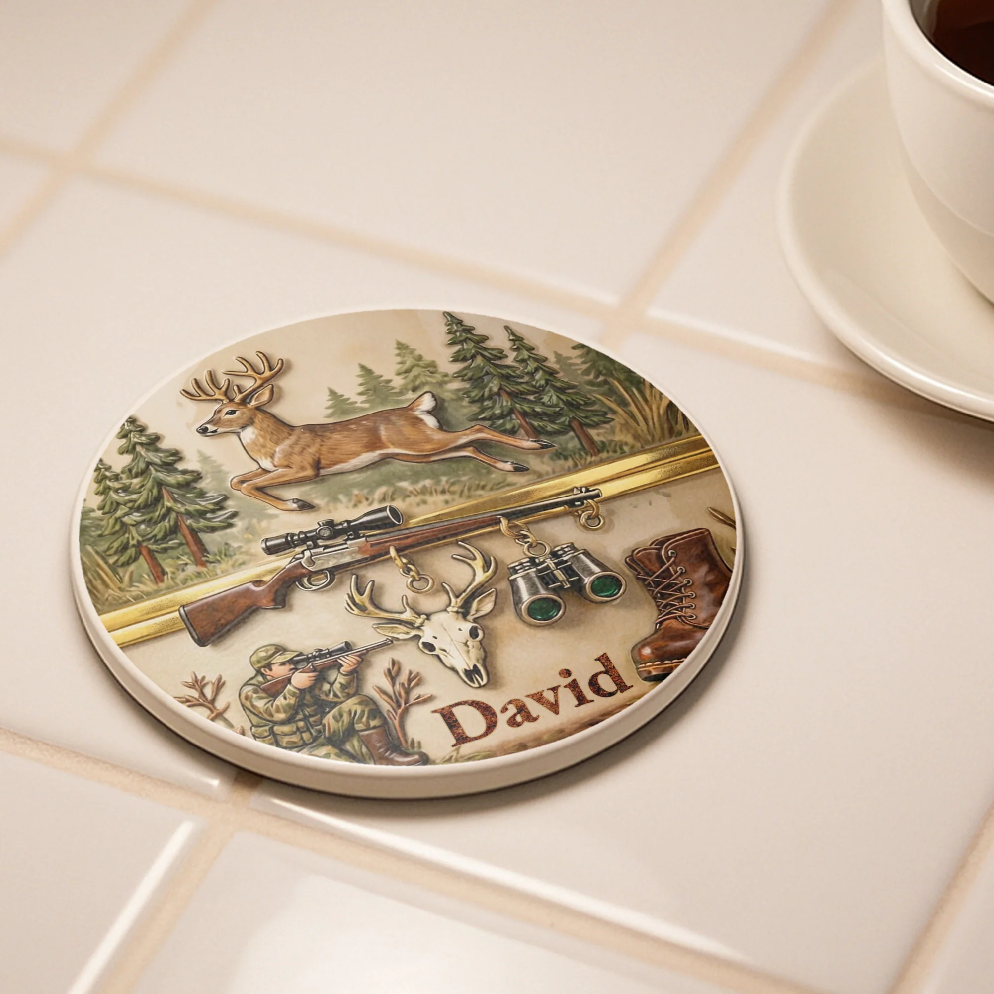 The Thrill Of The Hunt Deer Hunting Scenes And Hunter Gear - Personalized Custom Ceramic Coaster - HTG006_ROCO - Image 4