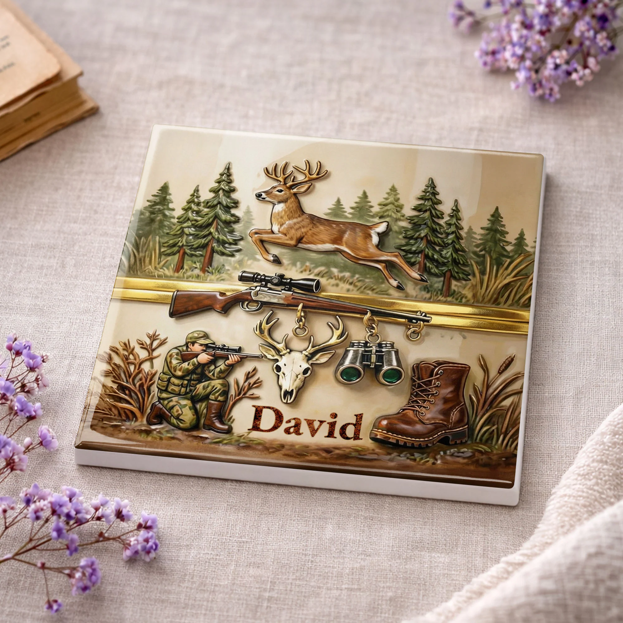 The Thrill Of The Hunt With Deer And Rifle For Outdoorsmen - Personalized Custom Ceramic Coaster, Square Shape - HTG006_SOCO - Image 10