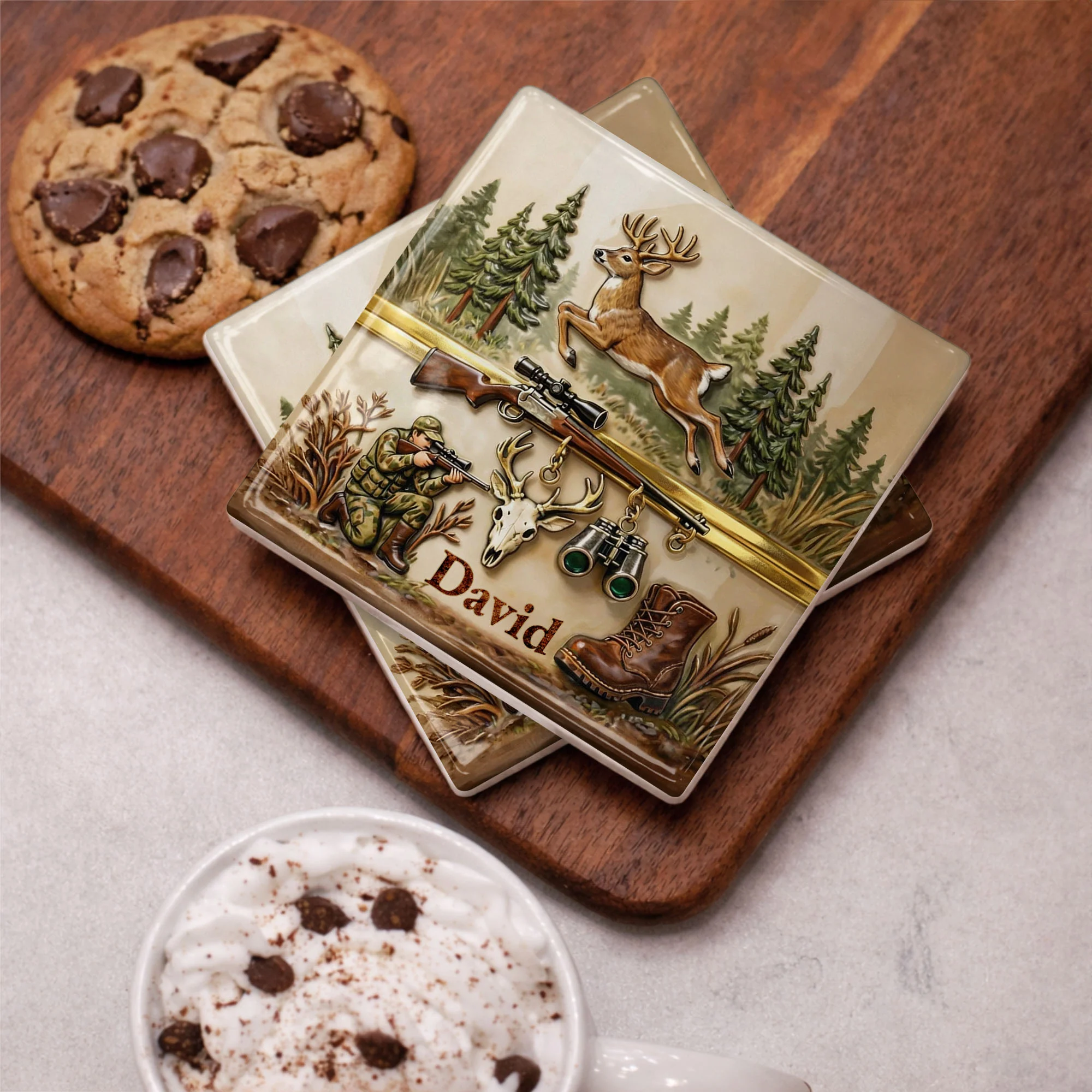 The Thrill Of The Hunt With Deer And Rifle For Outdoorsmen - Personalized Custom Ceramic Coaster, Square Shape - HTG006_SOCO - Image 11