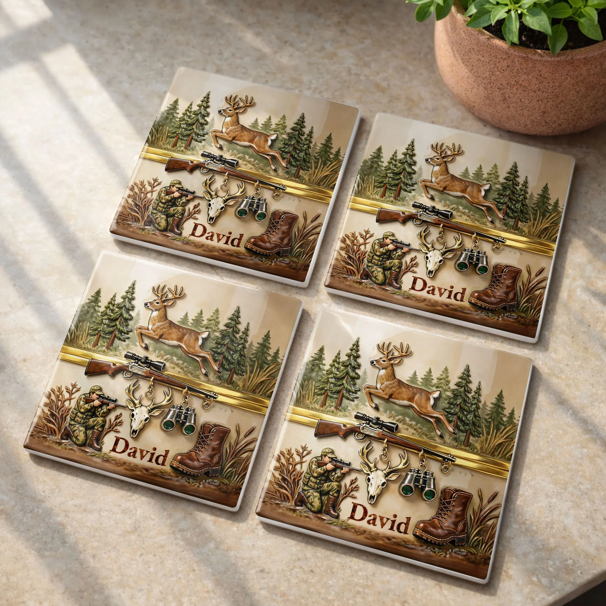 The Thrill Of The Hunt With Deer And Rifle For Outdoorsmen - Personalized Custom Ceramic Coaster, Square Shape - HTG006_SOCO - Image 12