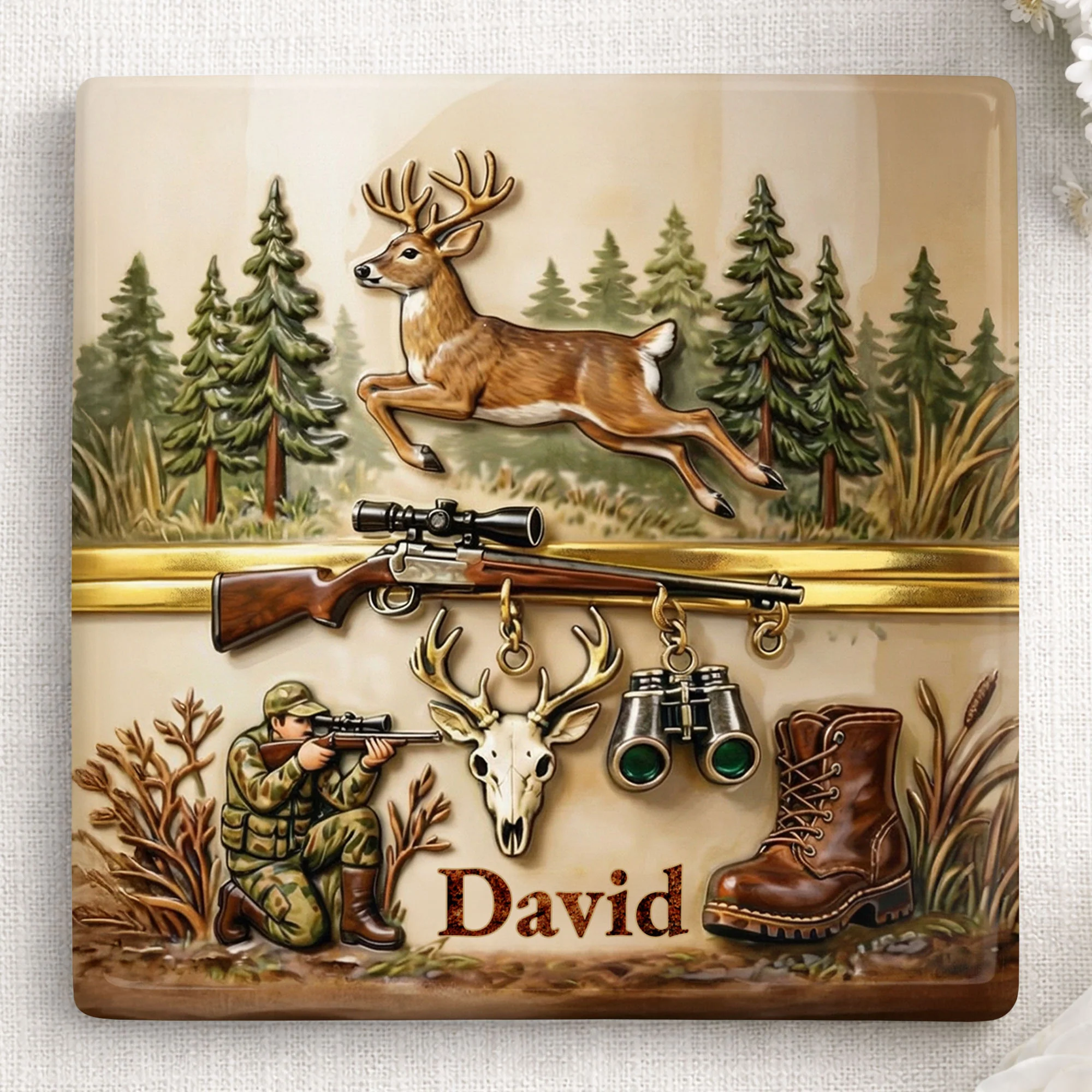 The Thrill Of The Hunt With Deer And Rifle For Outdoorsmen - Personalized Custom Ceramic Coaster, Square Shape - HTG006_SOCO - Image 13