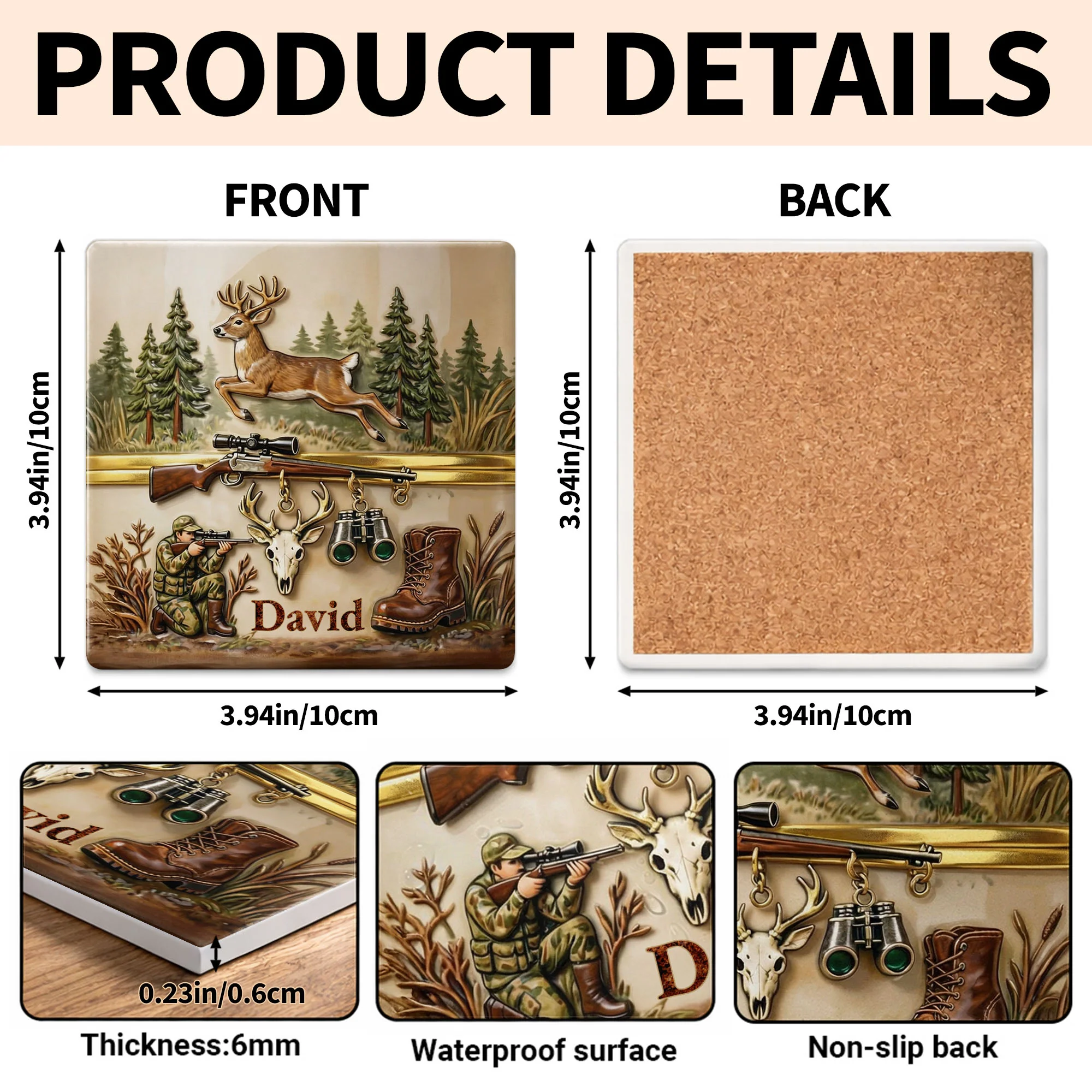 The Thrill Of The Hunt With Deer And Rifle For Outdoorsmen - Personalized Custom Ceramic Coaster, Square Shape - HTG006_SOCO - Image 5