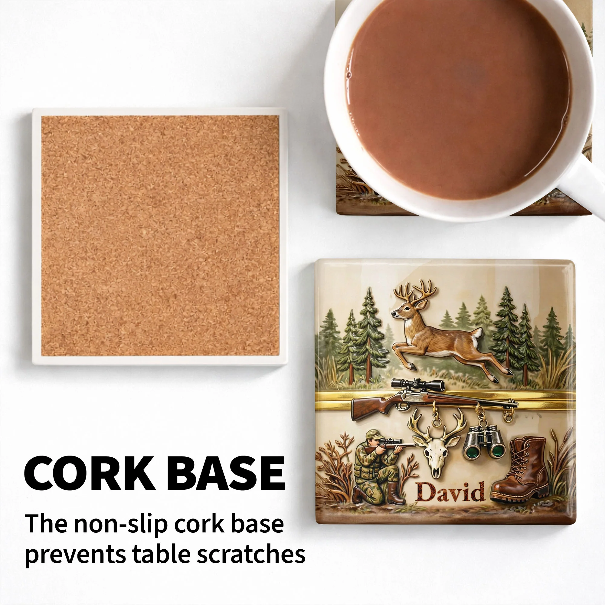 The Thrill Of The Hunt With Deer And Rifle For Outdoorsmen - Personalized Custom Ceramic Coaster, Square Shape - HTG006_SOCO - Image 6