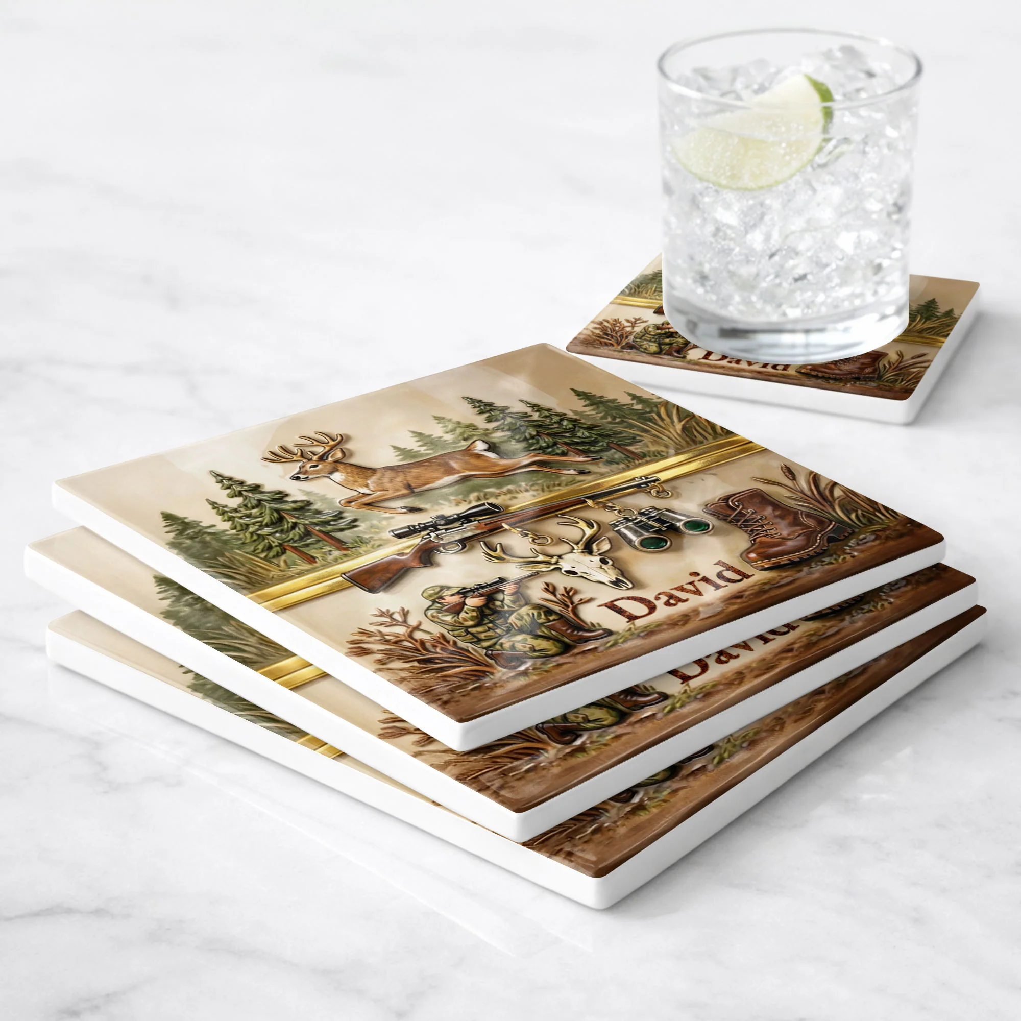 The Thrill Of The Hunt With Deer And Rifle For Outdoorsmen - Personalized Custom Ceramic Coaster, Square Shape - HTG006_SOCO - Image 7