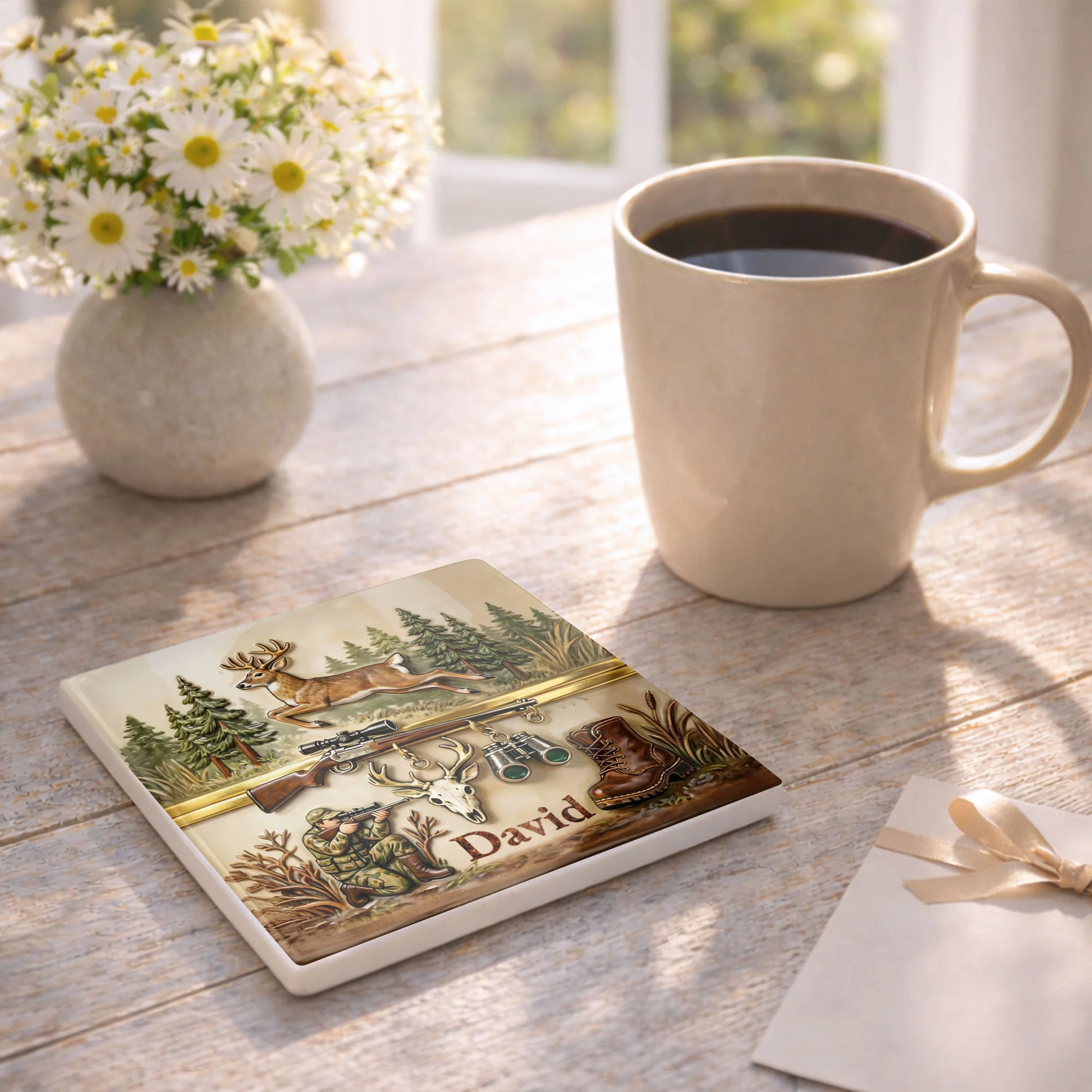 The Thrill Of The Hunt With Deer And Rifle For Outdoorsmen - Personalized Custom Ceramic Coaster, Square Shape - HTG006_SOCO - Image 8