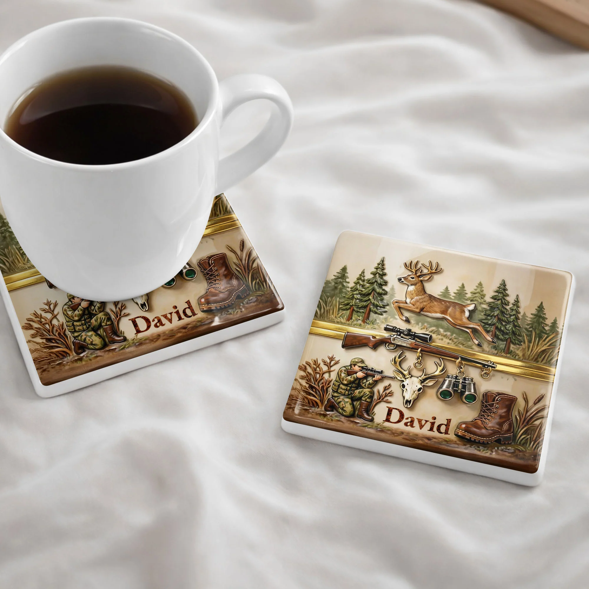 The Thrill Of The Hunt With Deer And Rifle For Outdoorsmen - Personalized Custom Ceramic Coaster, Square Shape - HTG006_SOCO - Image 9