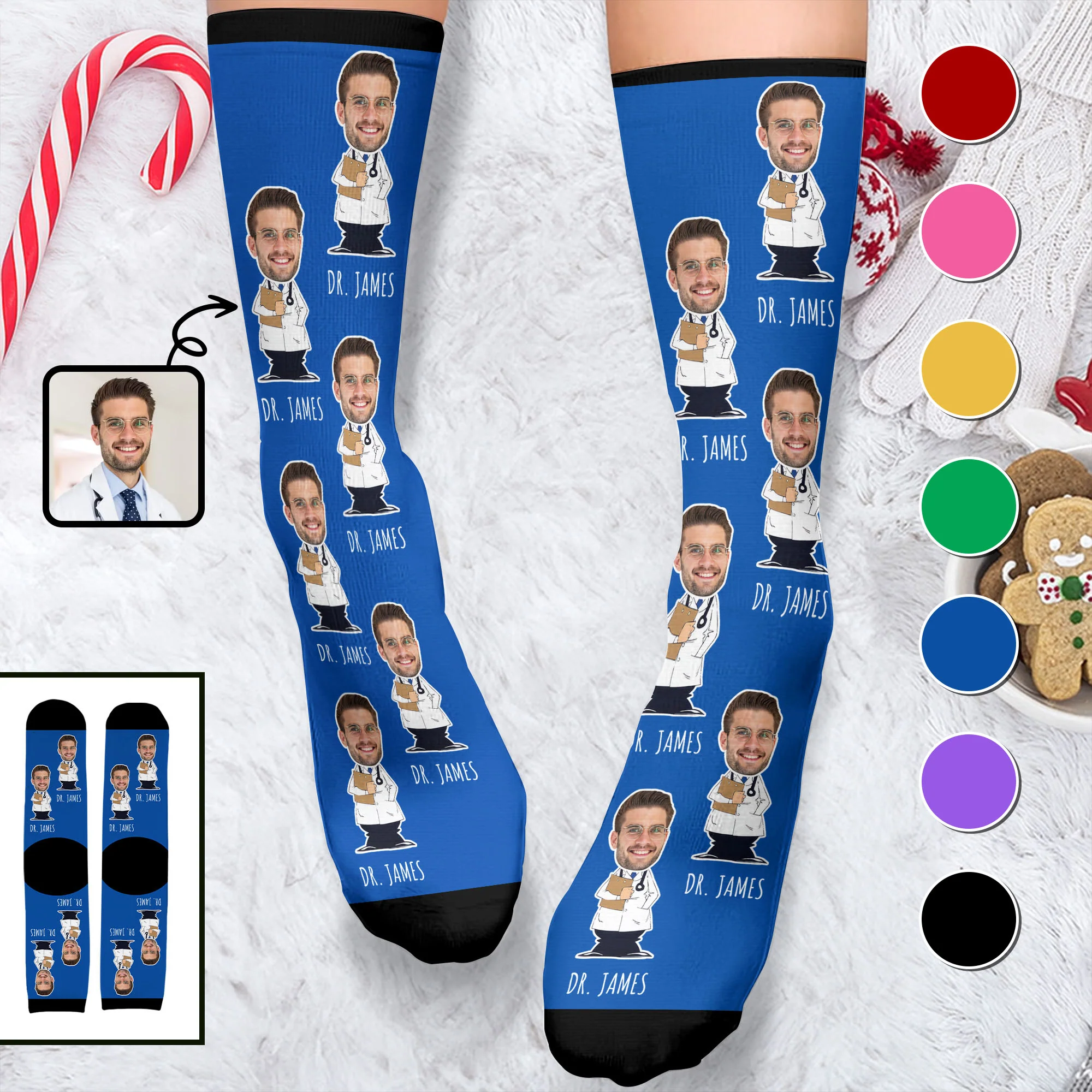 The World's Best Doctor In Action Featuring Cartoon Medical Professional - Personalized Crew Socks - DOC010_CSOCK